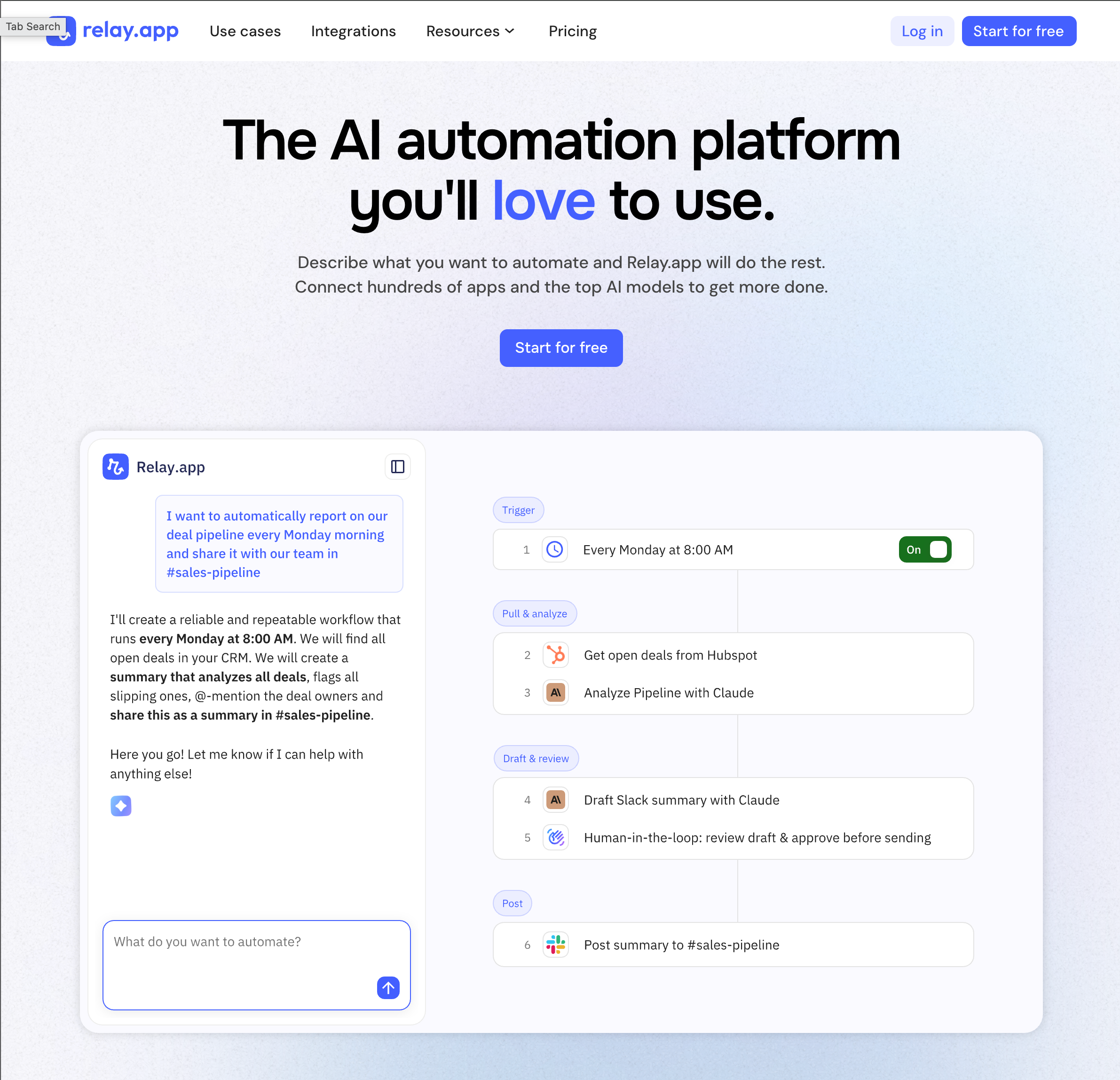 Relay.app landing page