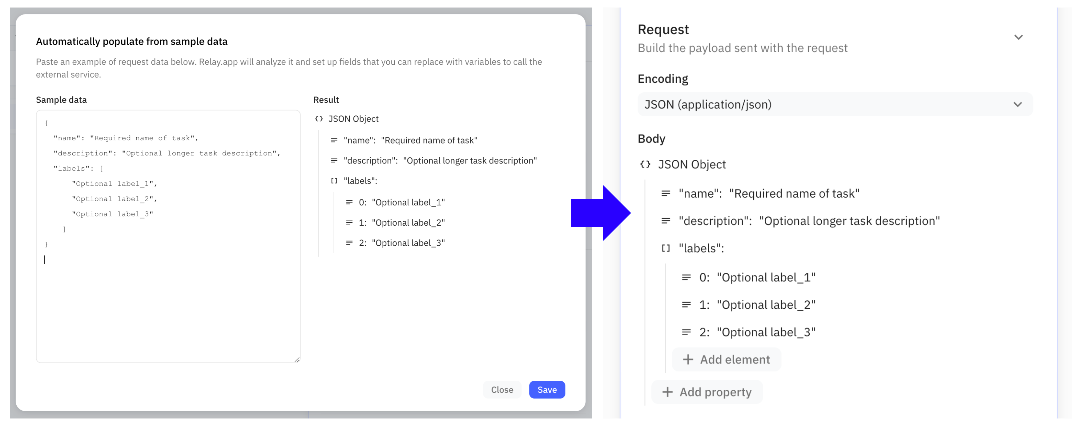 Infer the JSON structure of the payload by pasting an example blob of JSON data