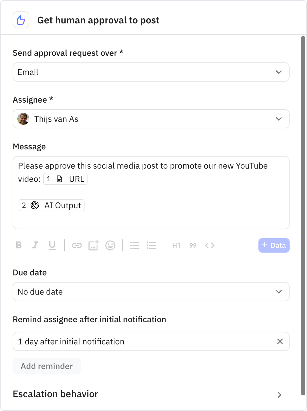 Relay.app screenshot of: Get human approval to post