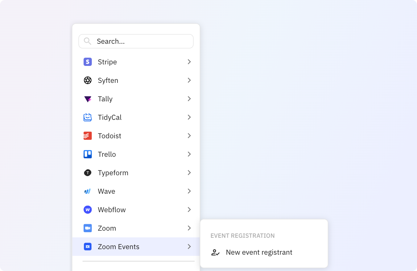 Preview of Set up a workflow to run in response to event registrations in Zoom Events