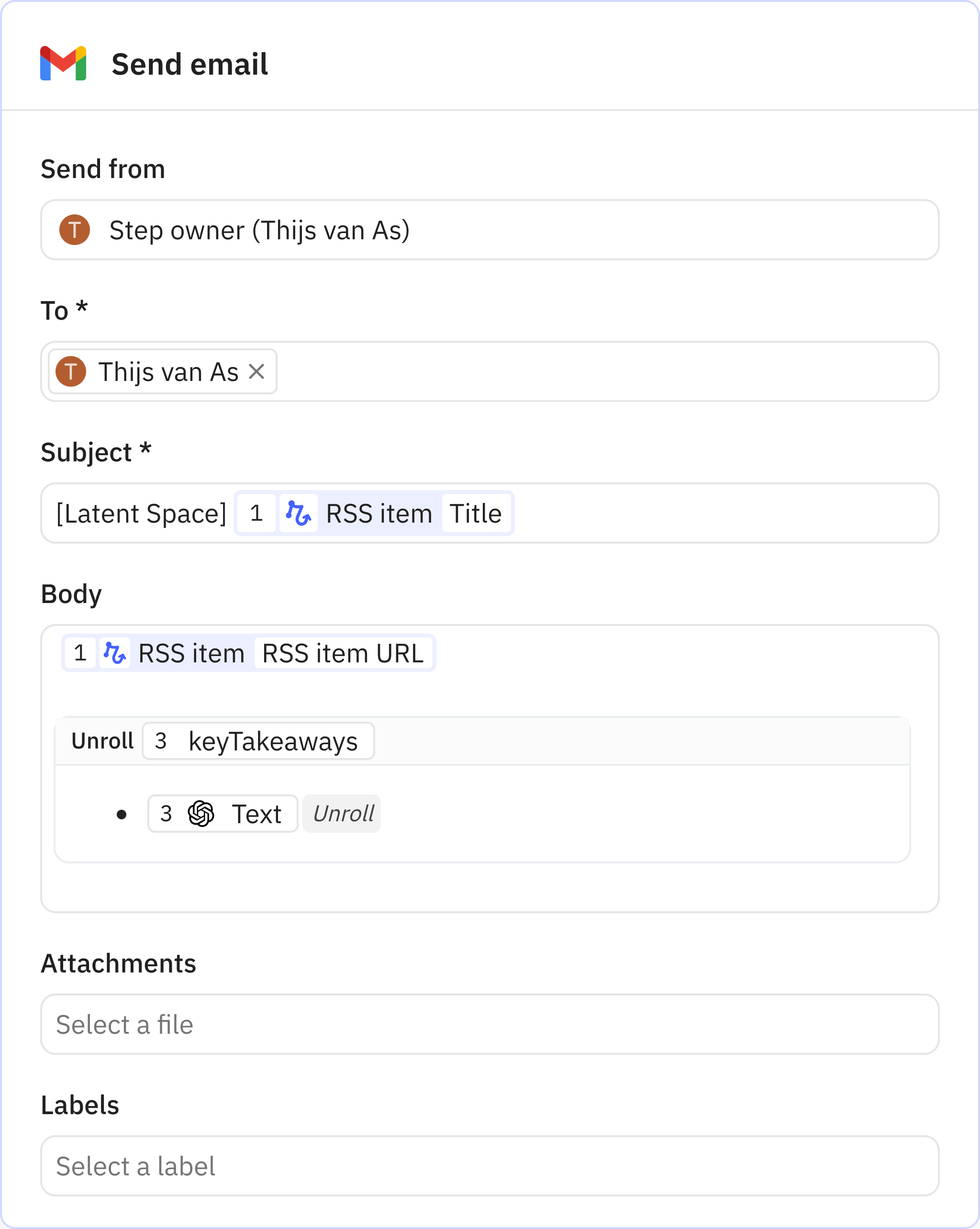 Relay.app screenshot of: Send email