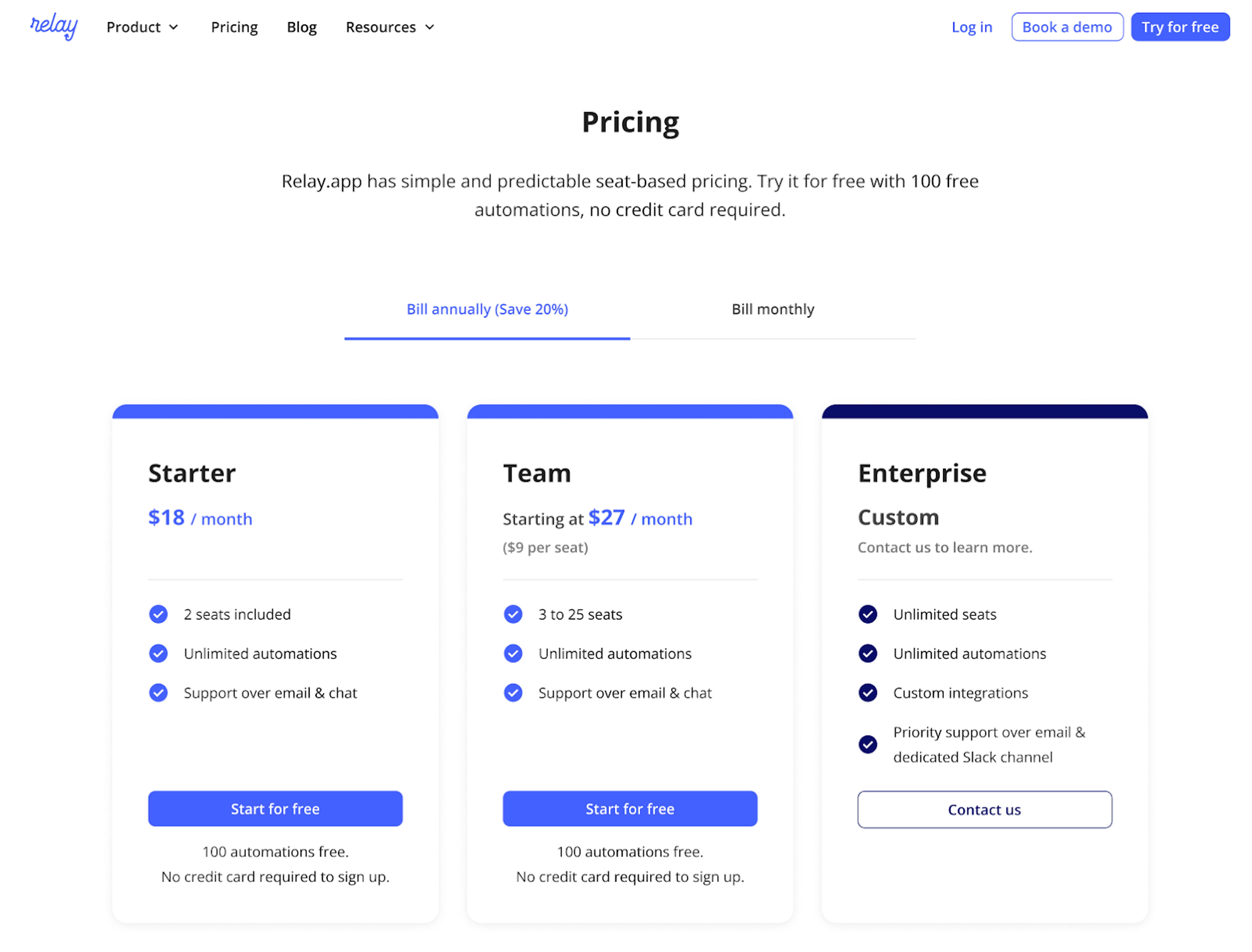 Relay.app's pricing page