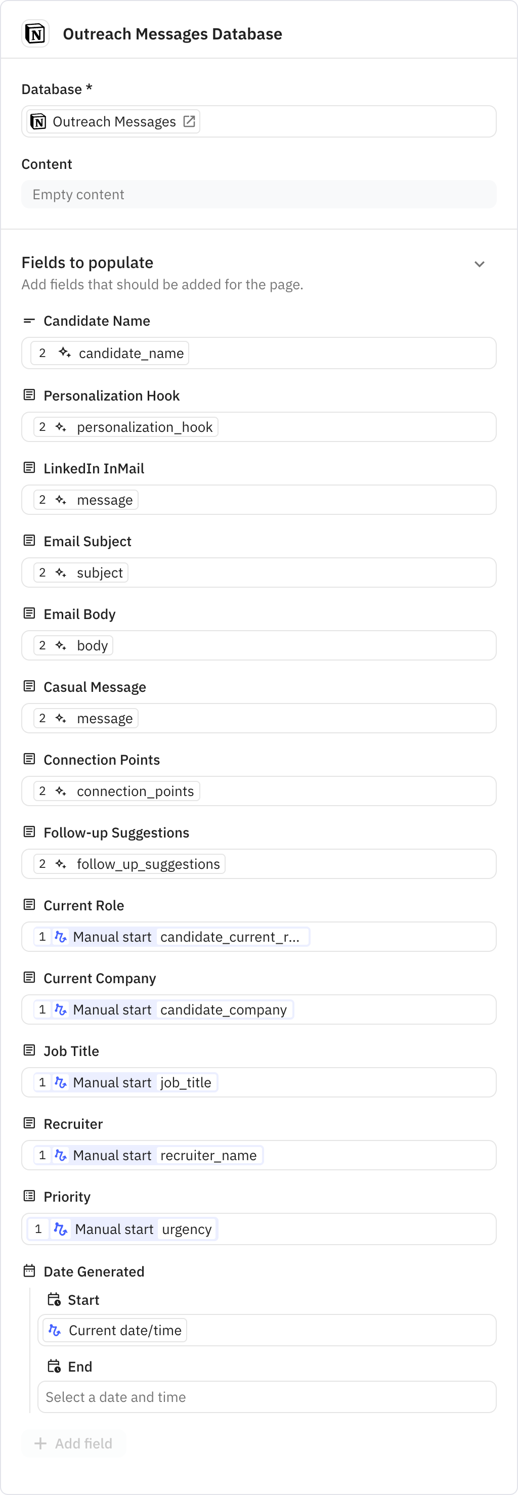 Relay.app screenshot of: Outreach Messages Database