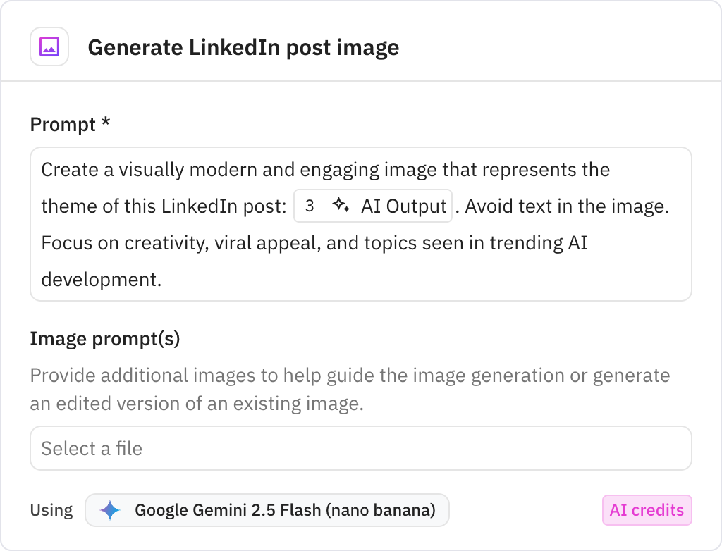 Relay.app screenshot of: Generate LinkedIn post image