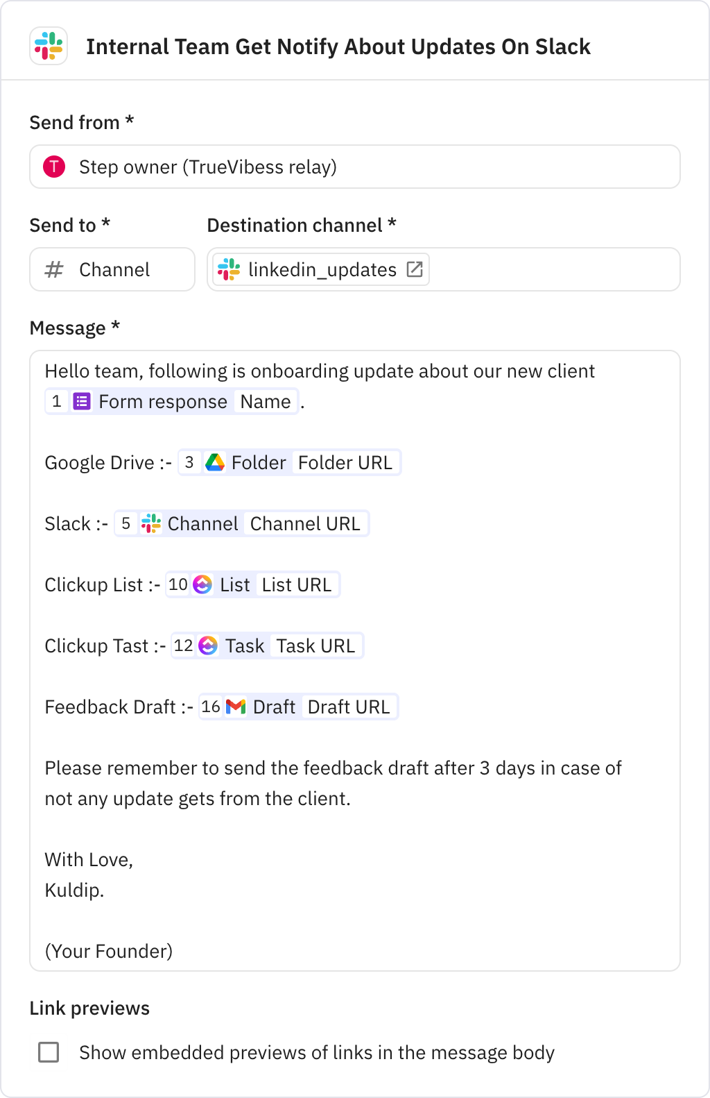 Relay.app screenshot of: Internal Team Get Notify About Updates On Slack