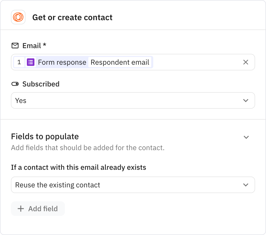 Relay.app screenshot of: Get or create contact