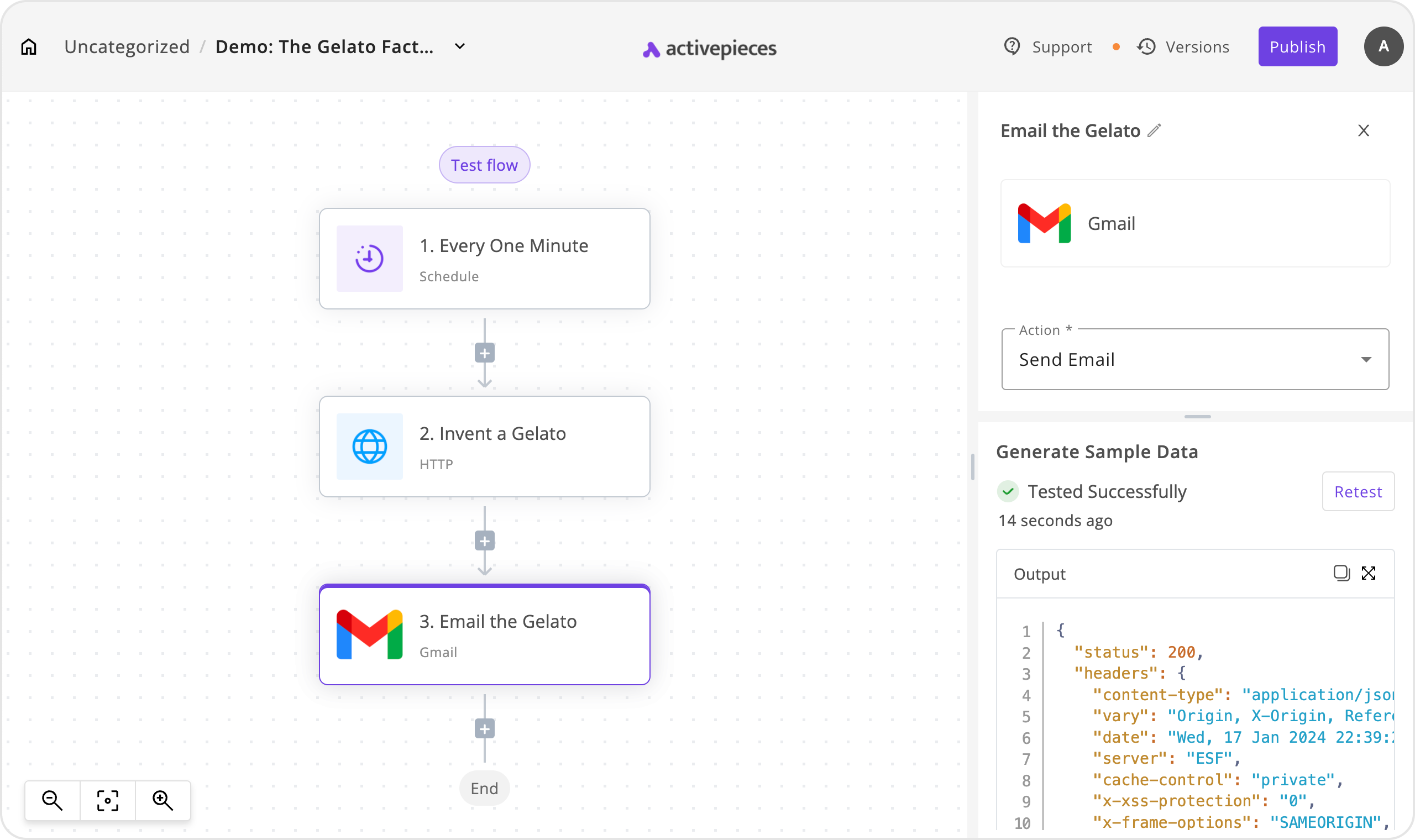 Screenshot of Activepieces interface