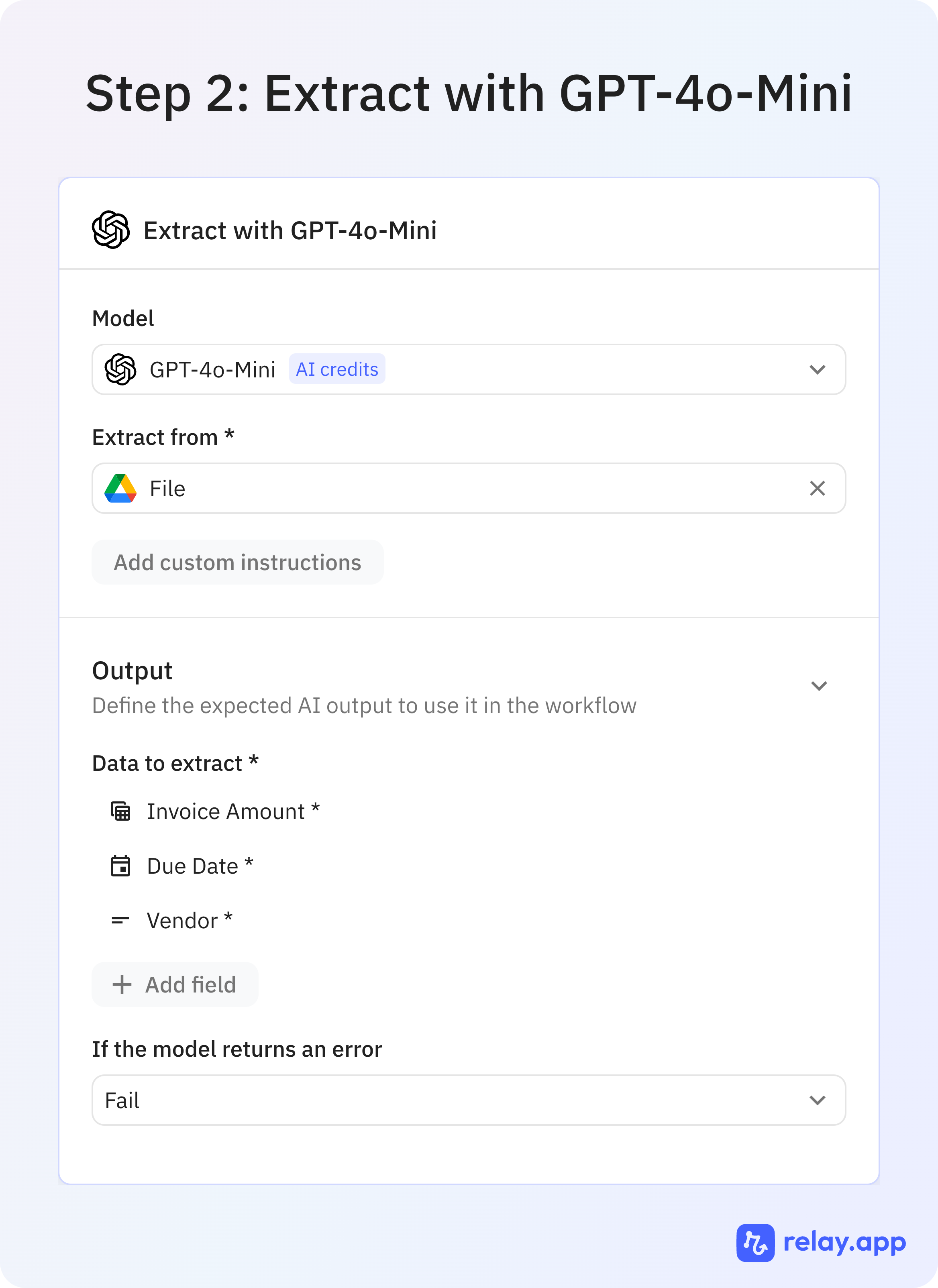 AI step to extract information from the invoice PDF