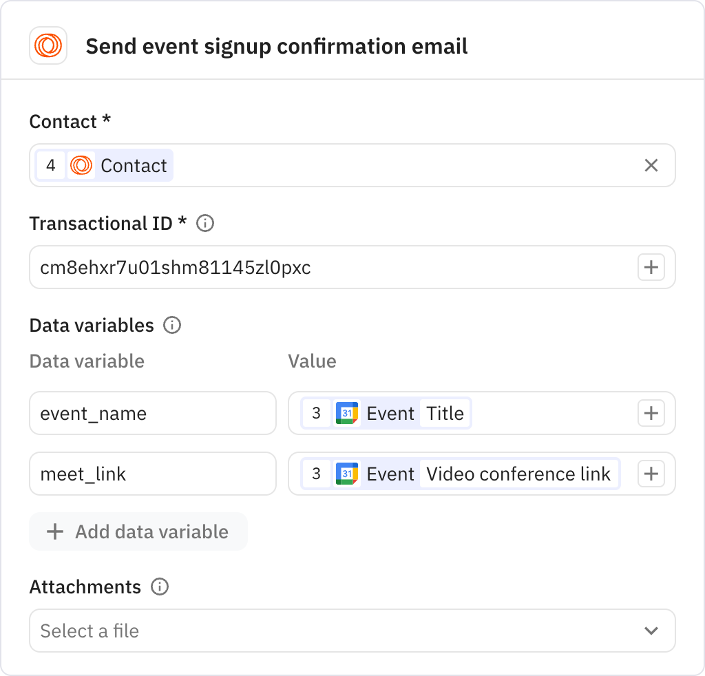 Relay.app screenshot of: Send event signup confirmation email