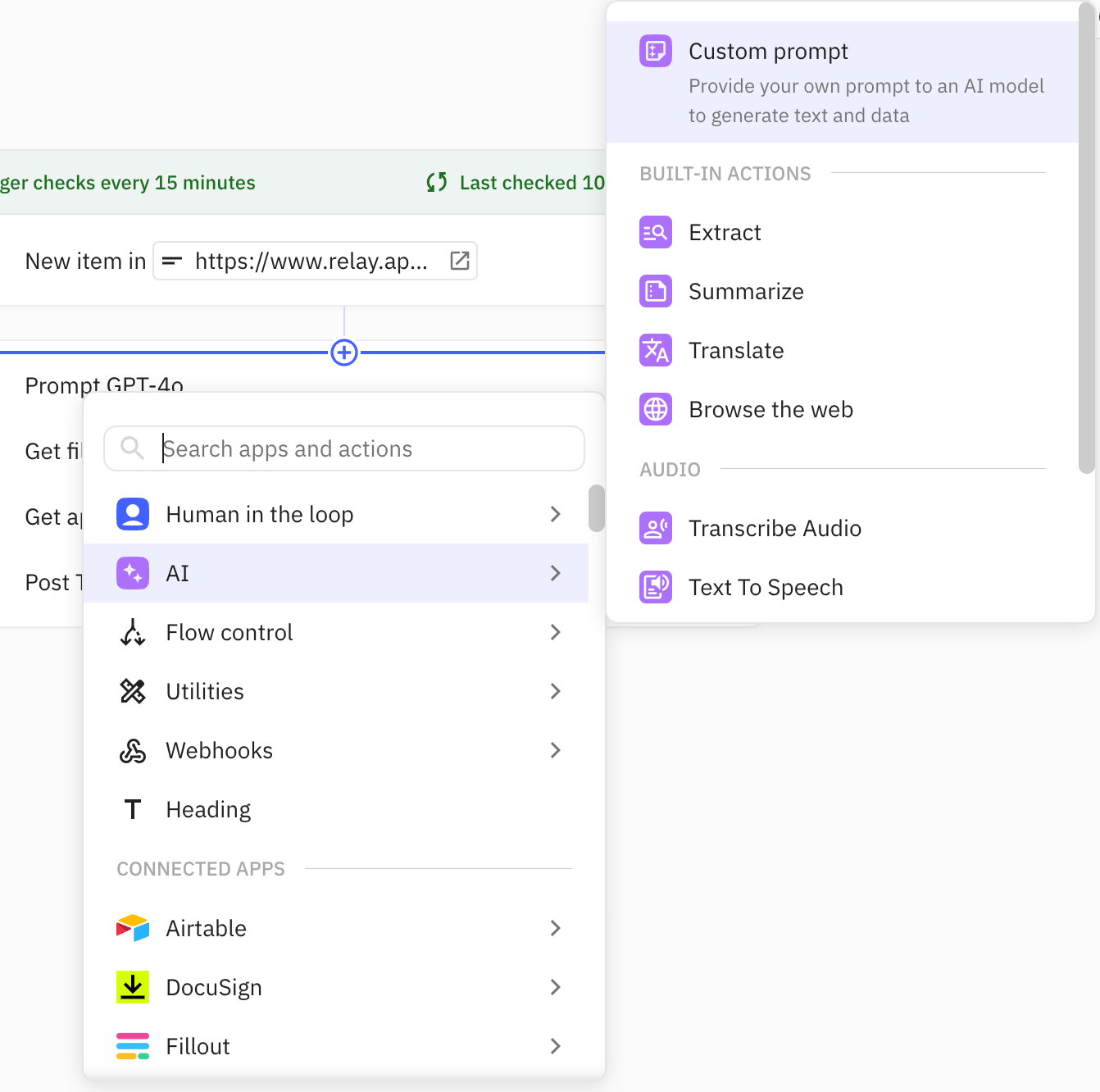 Select the custom prompt AI step