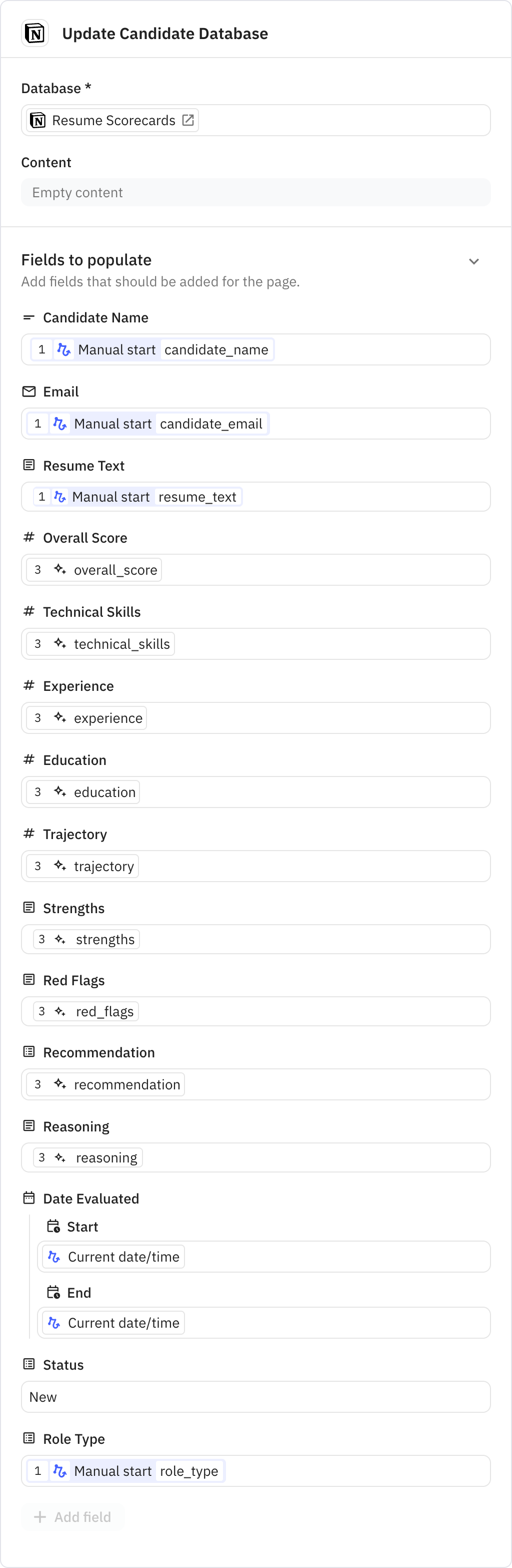 Relay.app screenshot of: Update Candidate Database