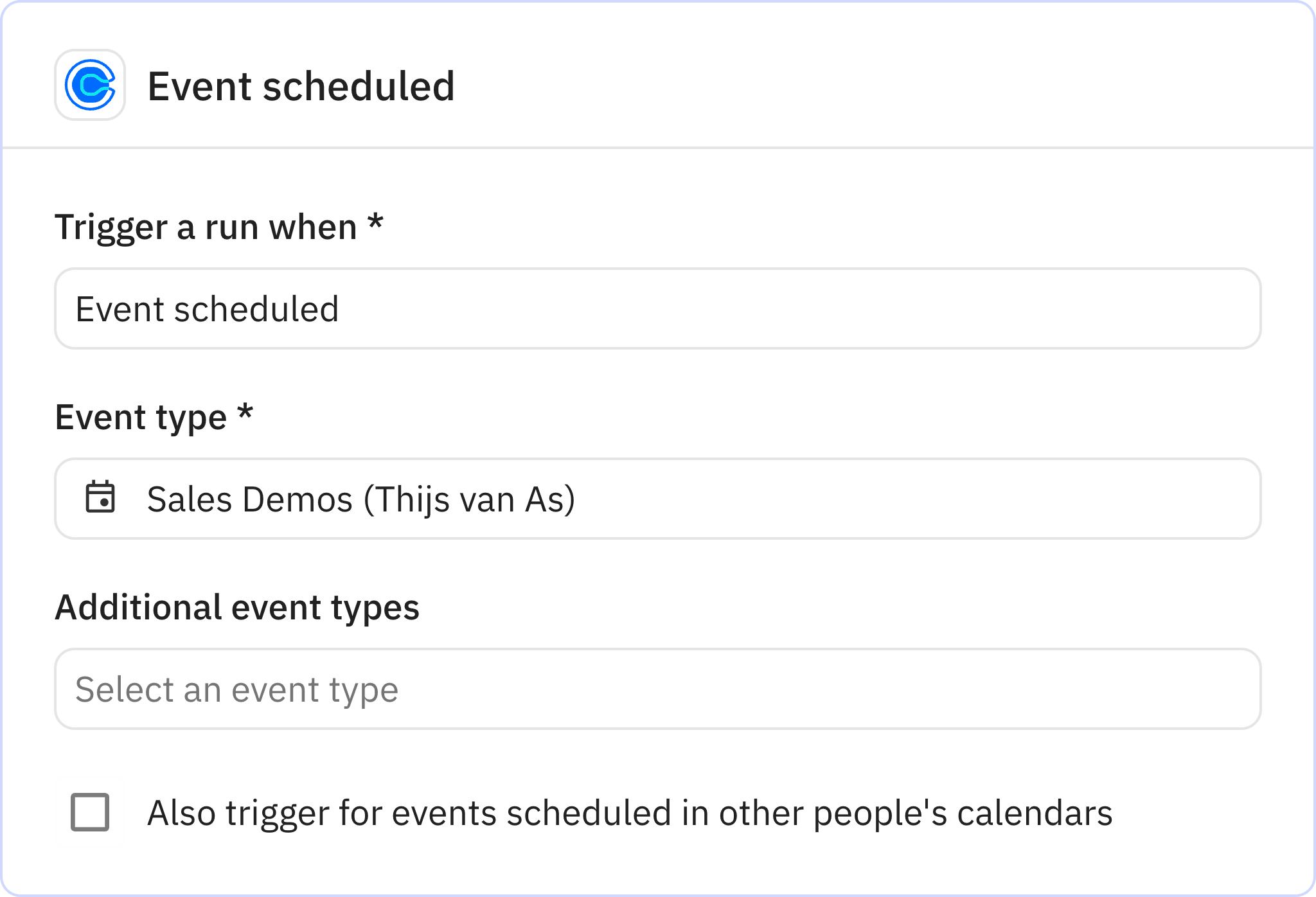 Relay.app screenshot of: Event scheduled