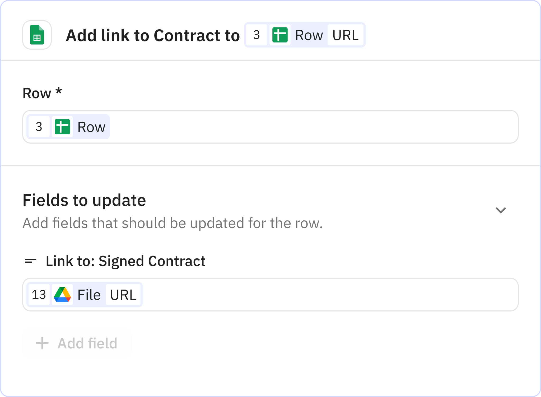 Relay.app screenshot of: Add link to Contract to