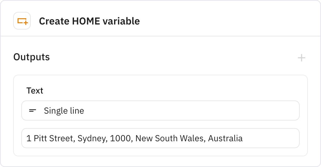 Relay.app screenshot of: Create HOME variable