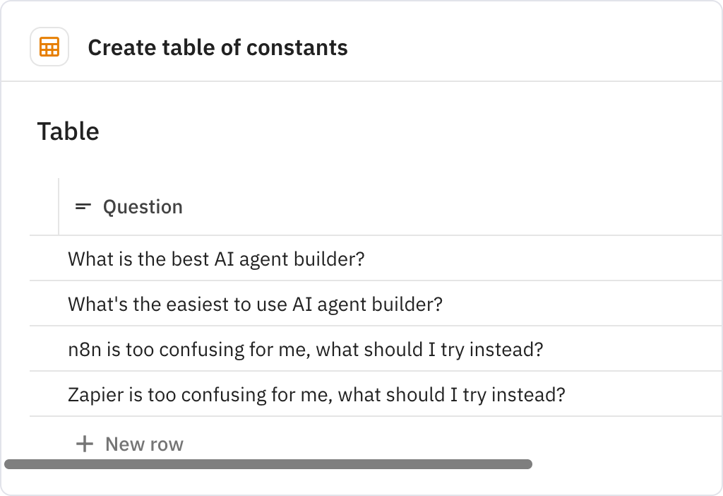 Relay.app screenshot of: Create table of constants