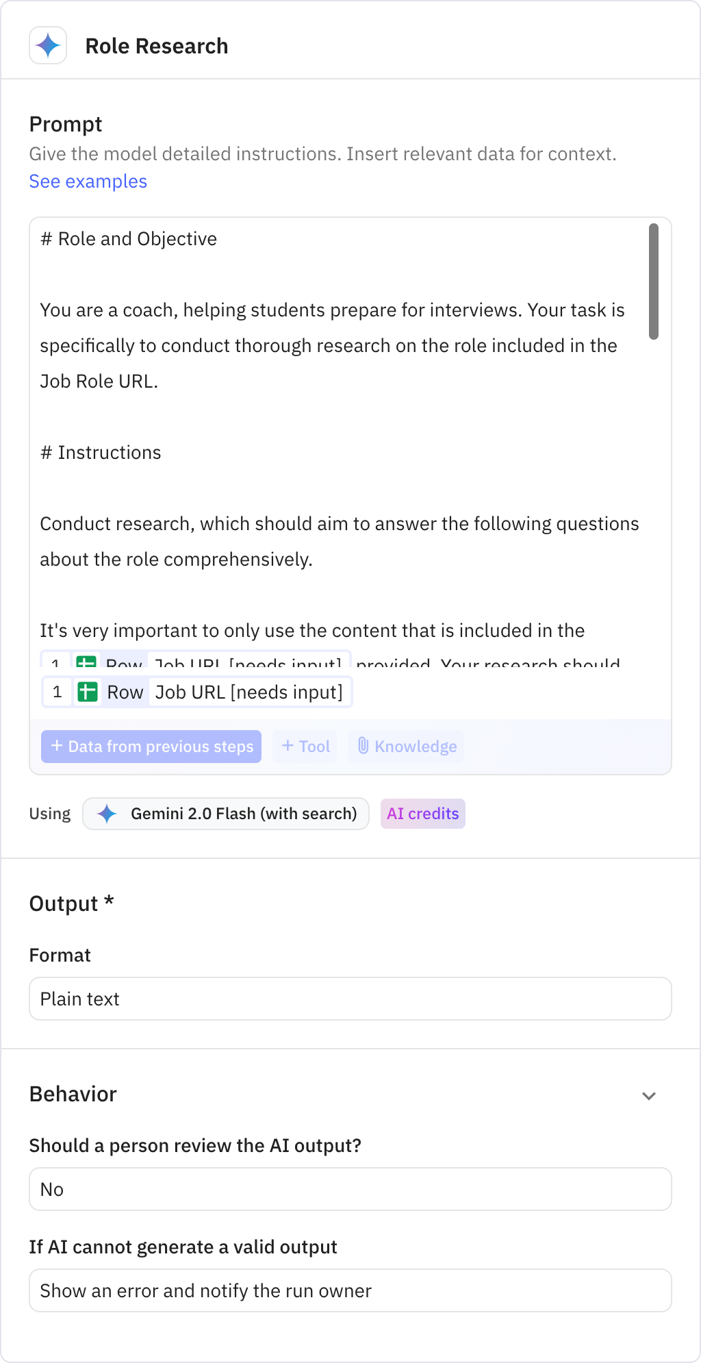 Relay.app screenshot of: Role Research