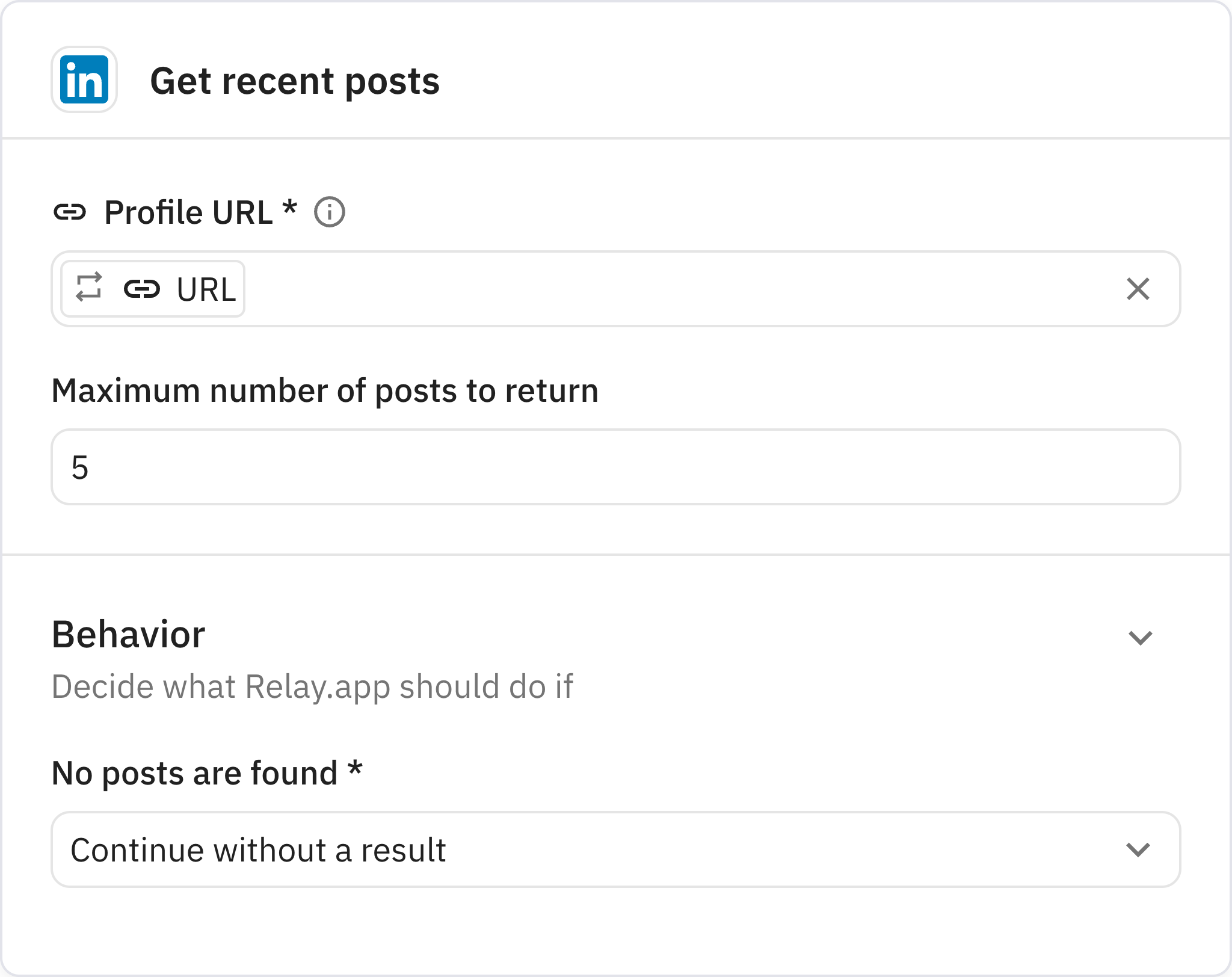 Relay.app screenshot of: Get recent posts
