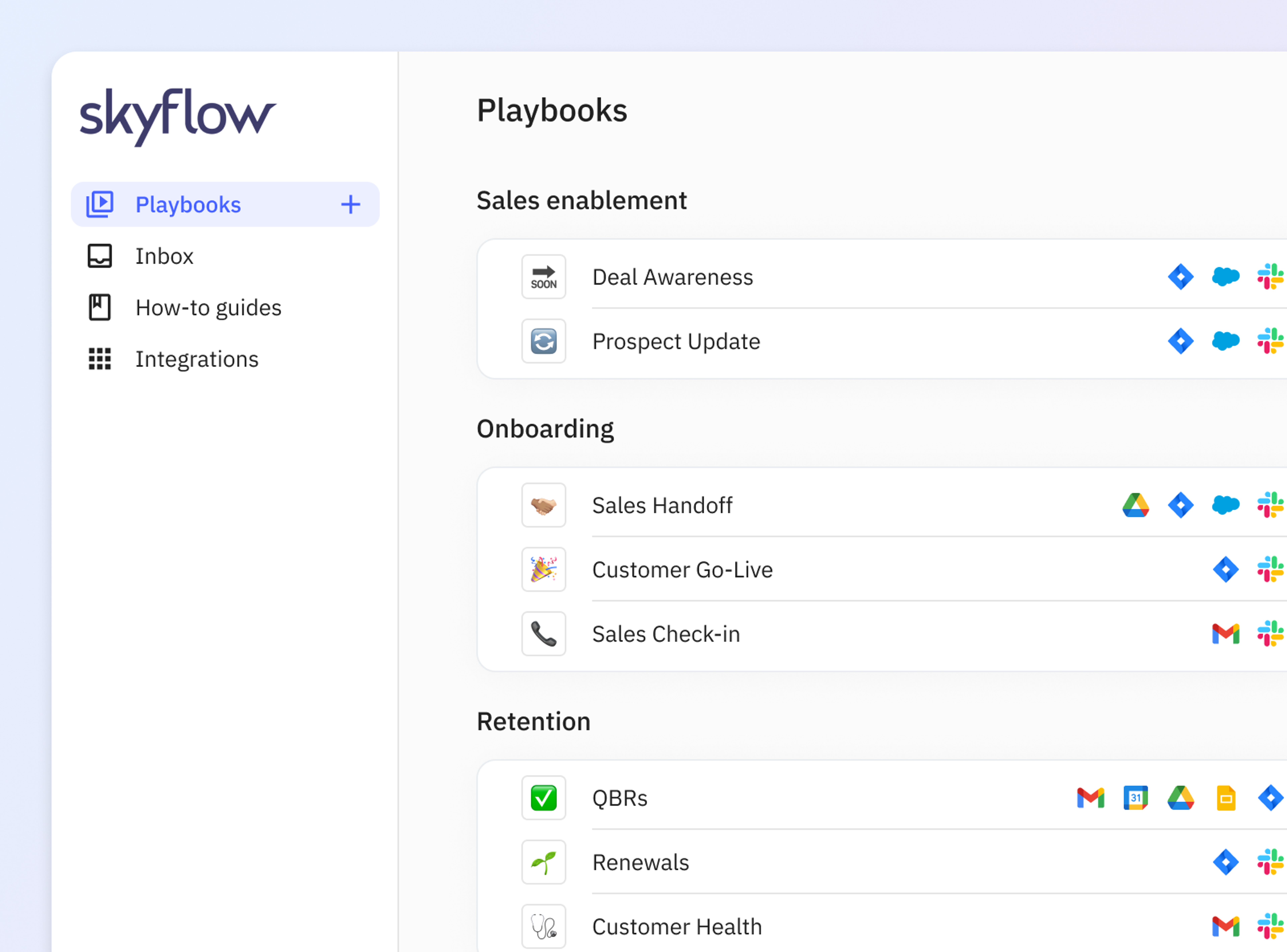 Relay.app dashboard listing some of the Sales and Customer Experience processes Skyflow has automated