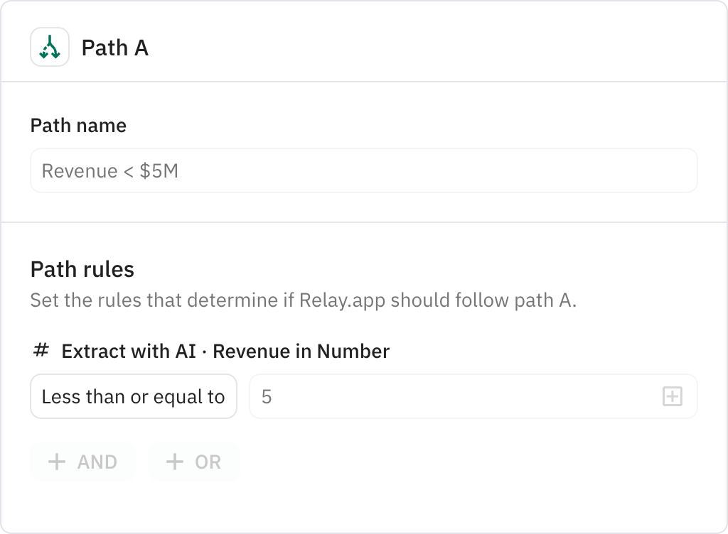 Relay.app screenshot of: Revenue < $5M