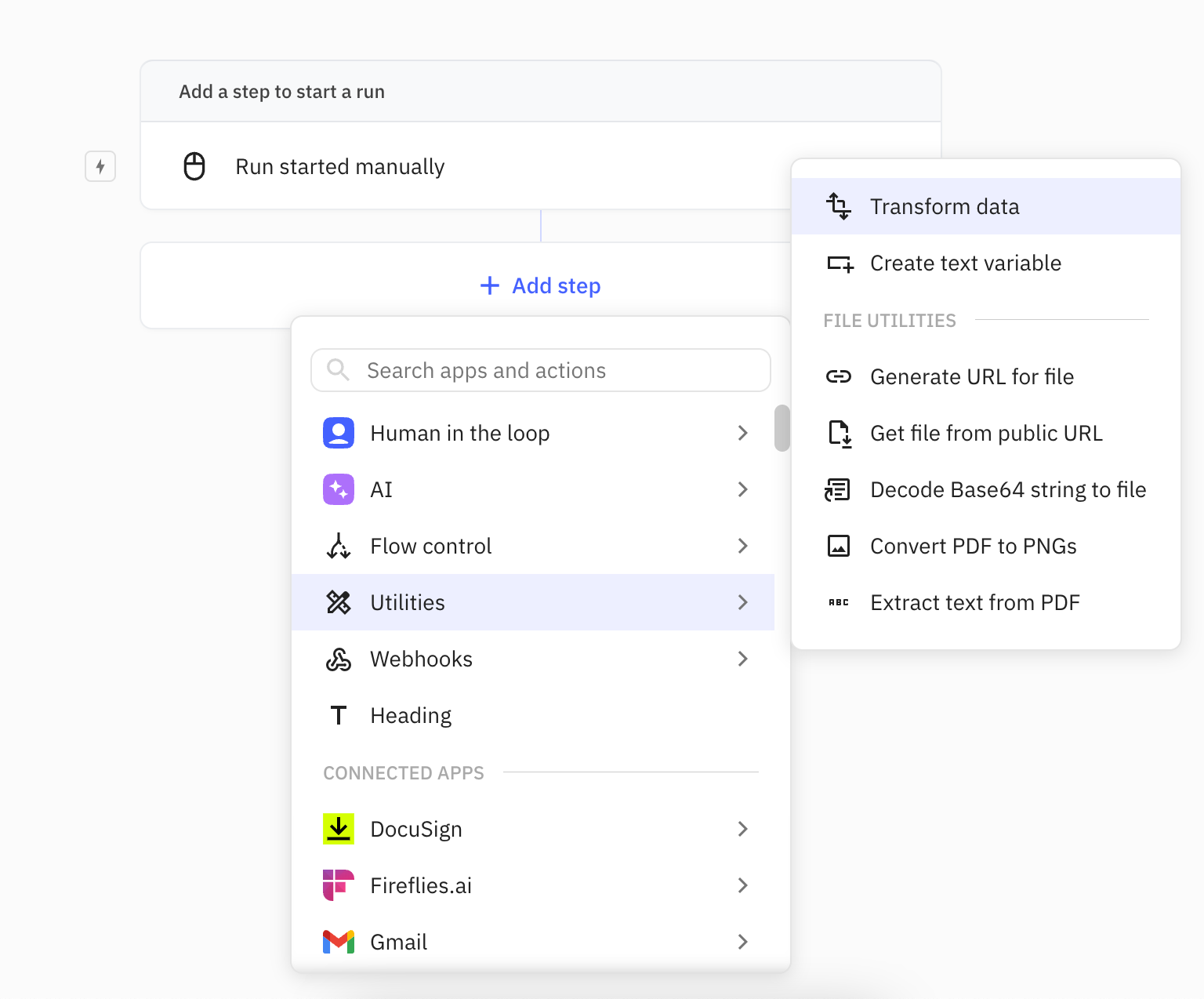 Data Transformation steps are in the Utilities menu
