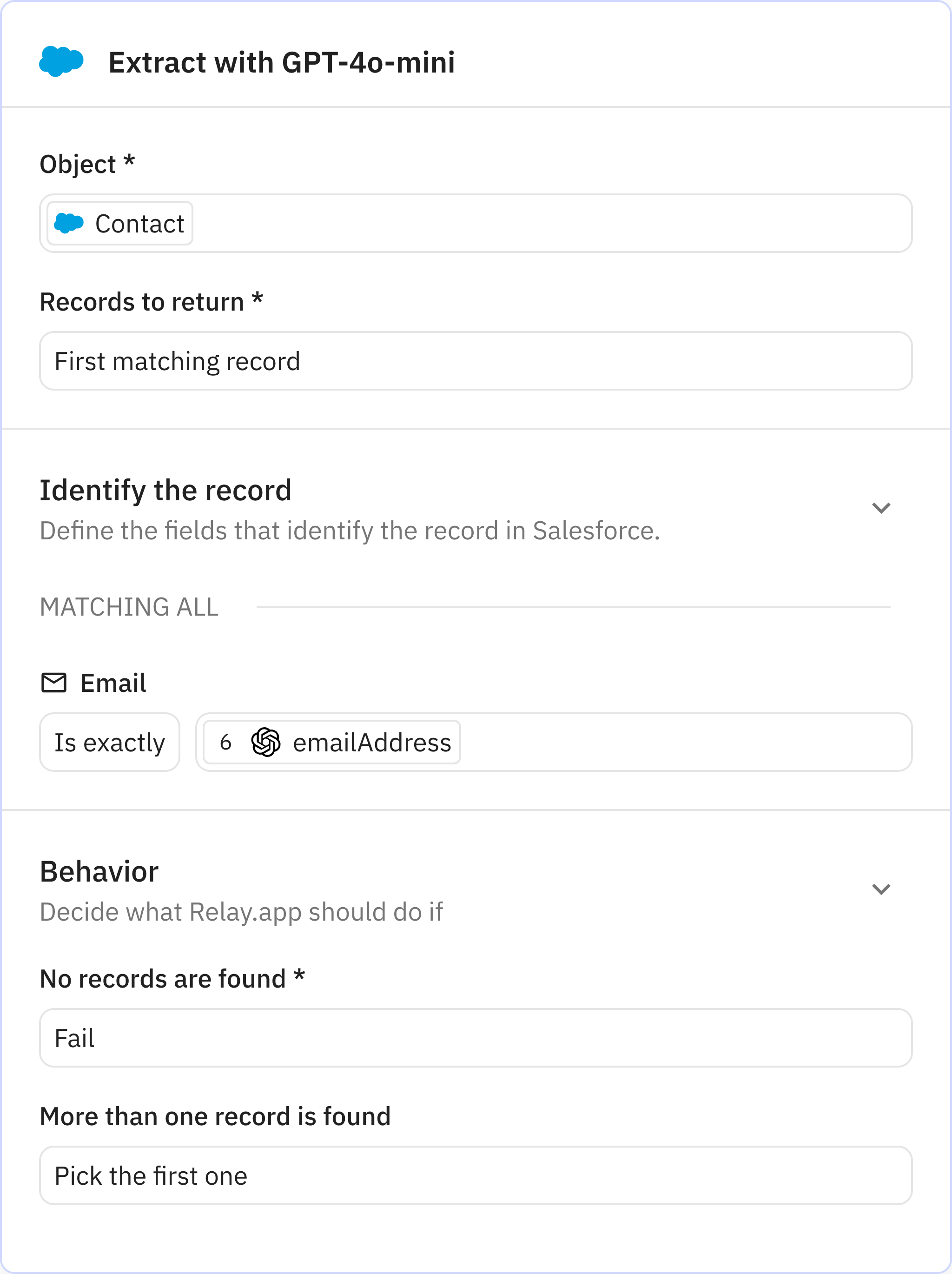 Relay.app screenshot of: Find record(s)