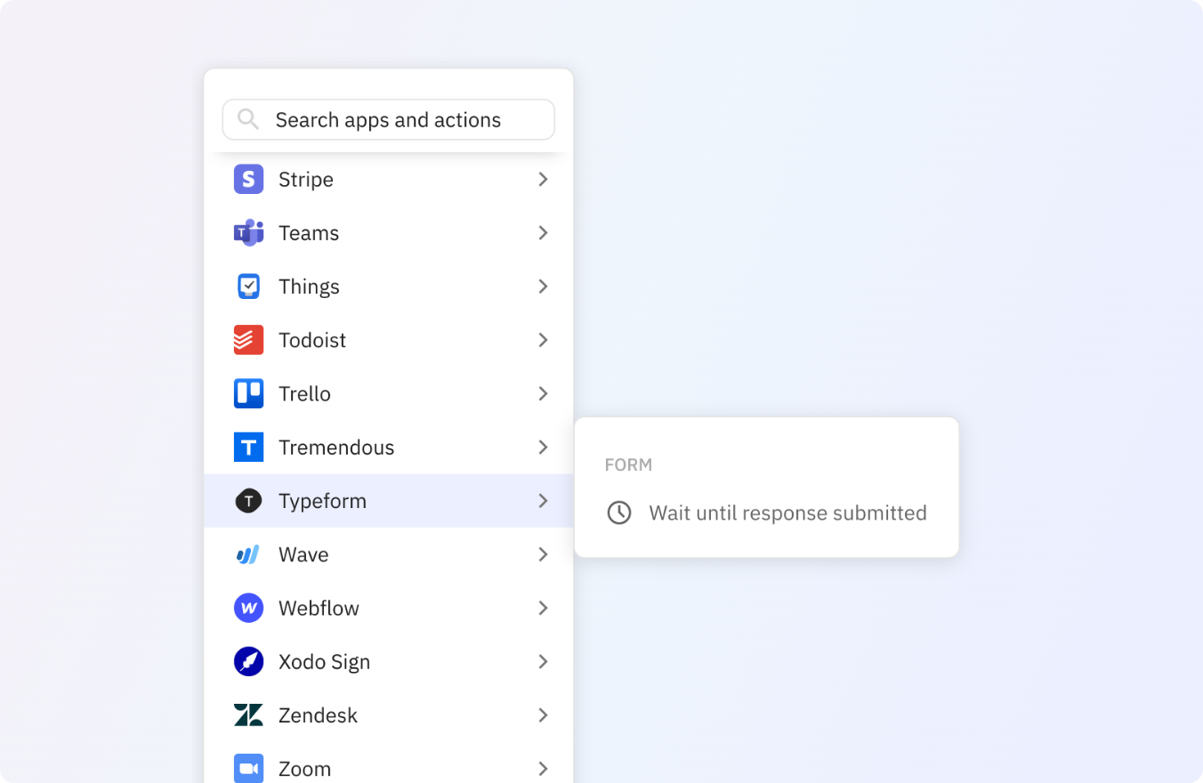 Wait until a Typeform response is submitted in your Relay.app workflows.