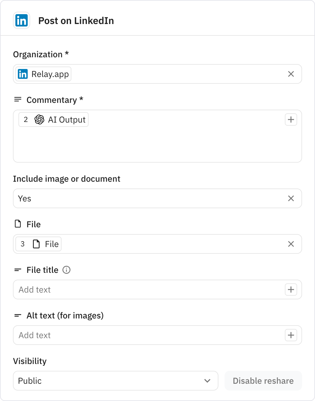 Relay.app screenshot of: Post on LinkedIn
