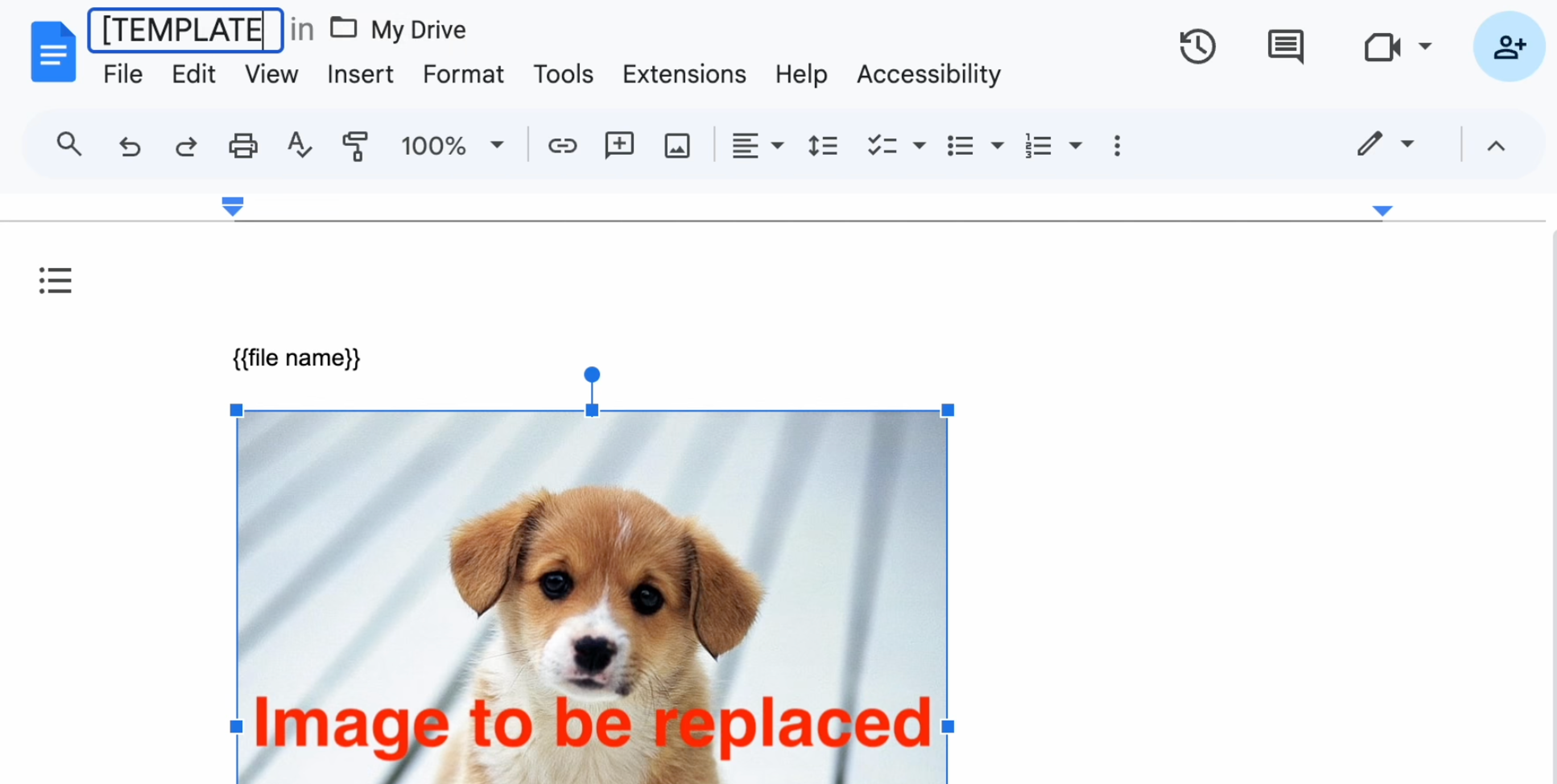 Create a template document in Google Docs