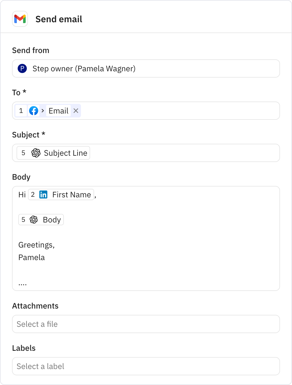 Relay.app screenshot of: Send email