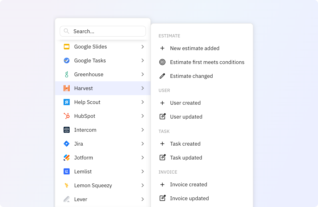 Use Relay.app's Harvest integrations to trigger actions across your apps