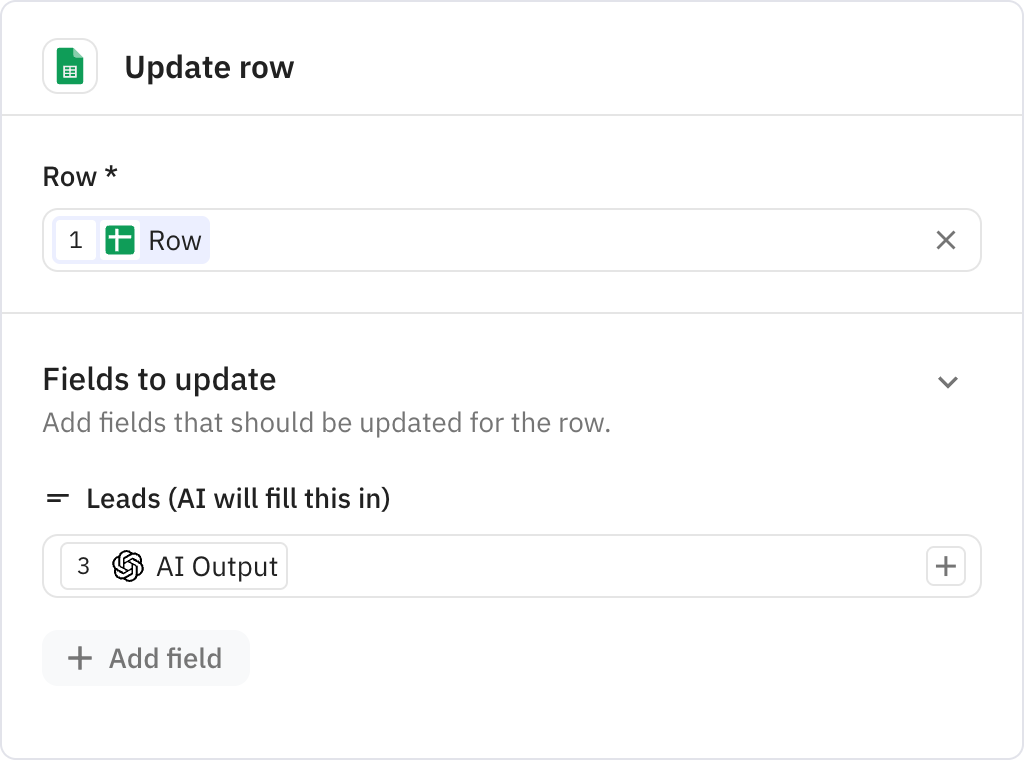 Relay.app screenshot of: Update row