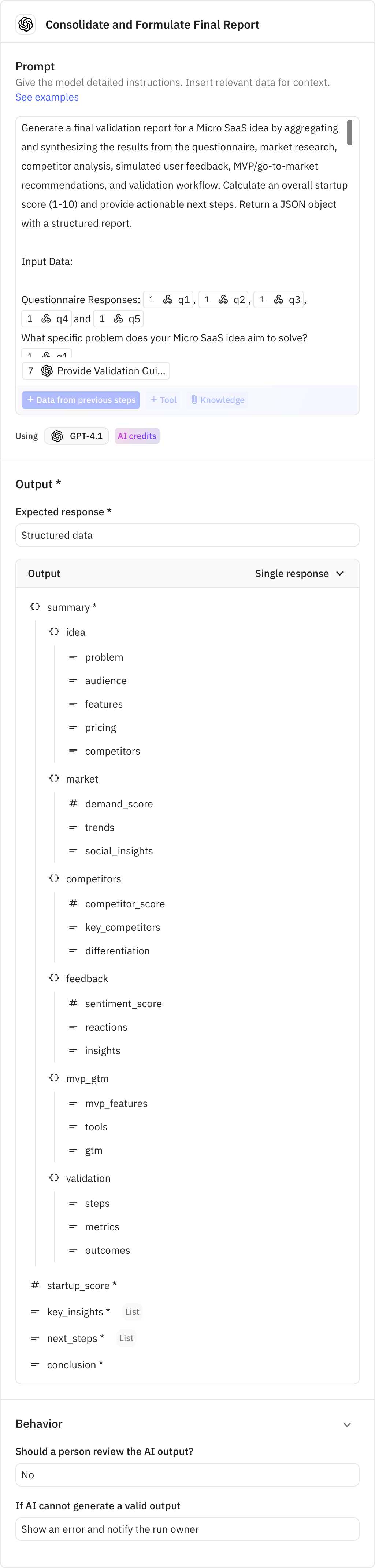 Relay.app screenshot of: Consolidate and Formulate Final Report