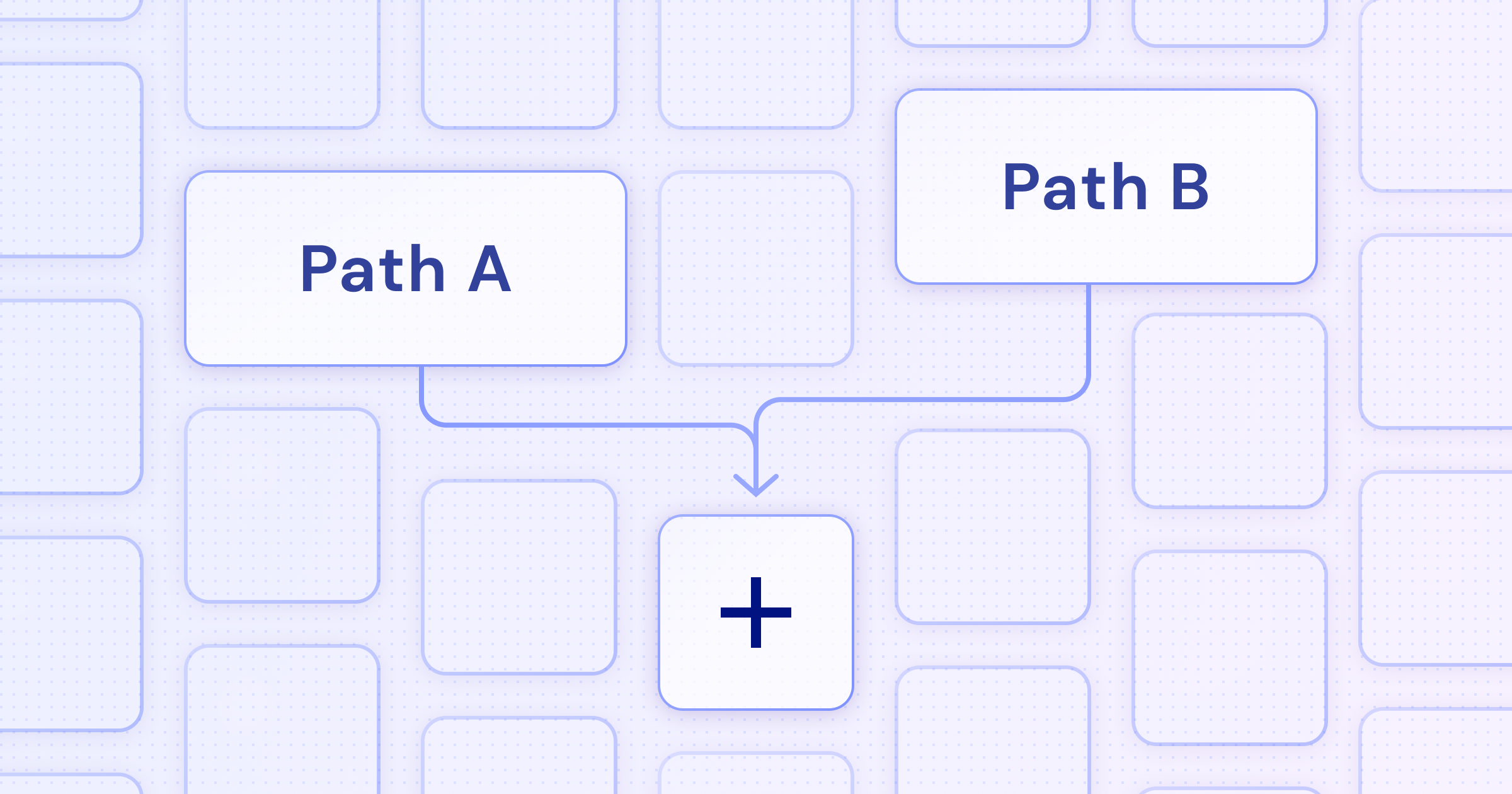 Decorative graphic of two paths merging into one step
