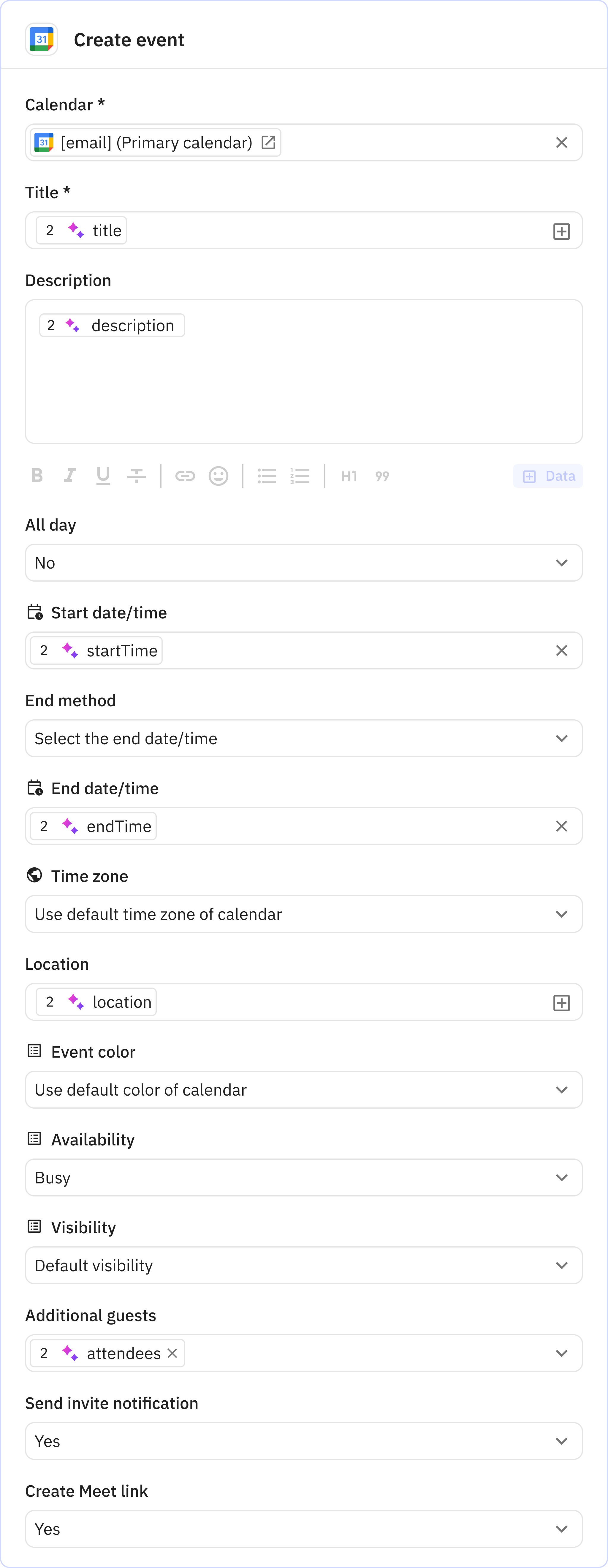 Relay.app screenshot of: Step 3: Create event