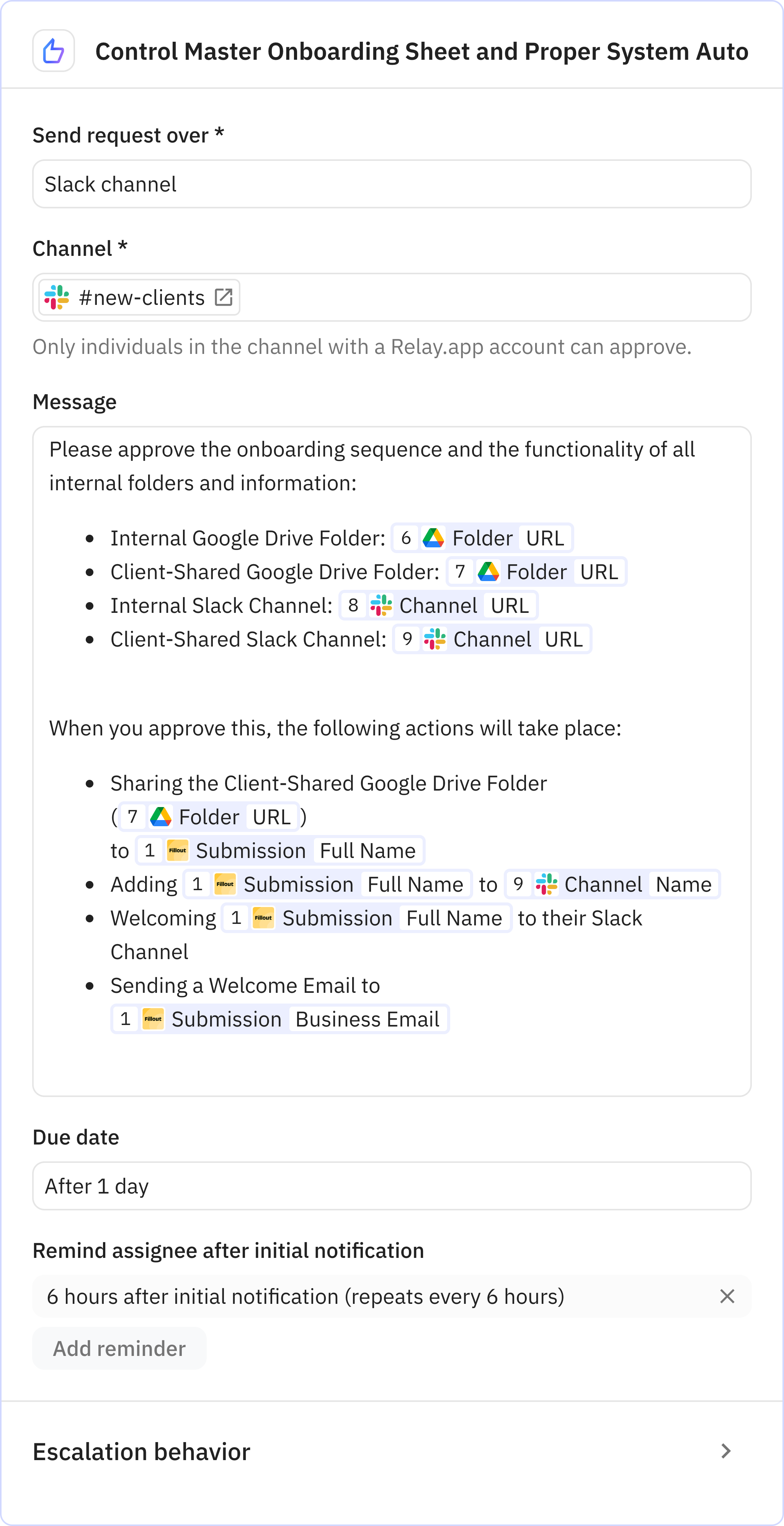 Relay.app screenshot of: Control Master Onboarding Sheet and Proper System Automations