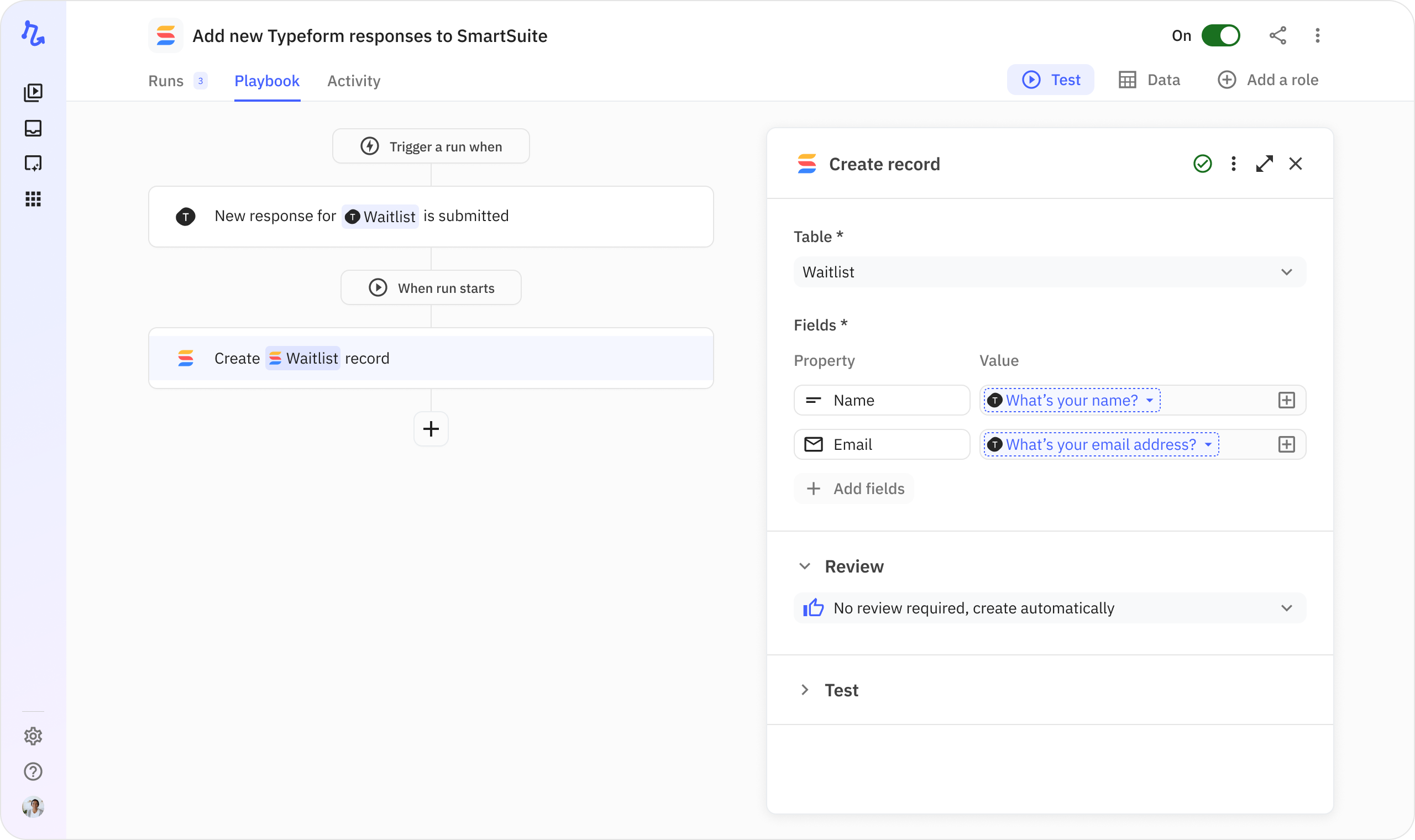 SmartSuite automation in Relay playbook editor