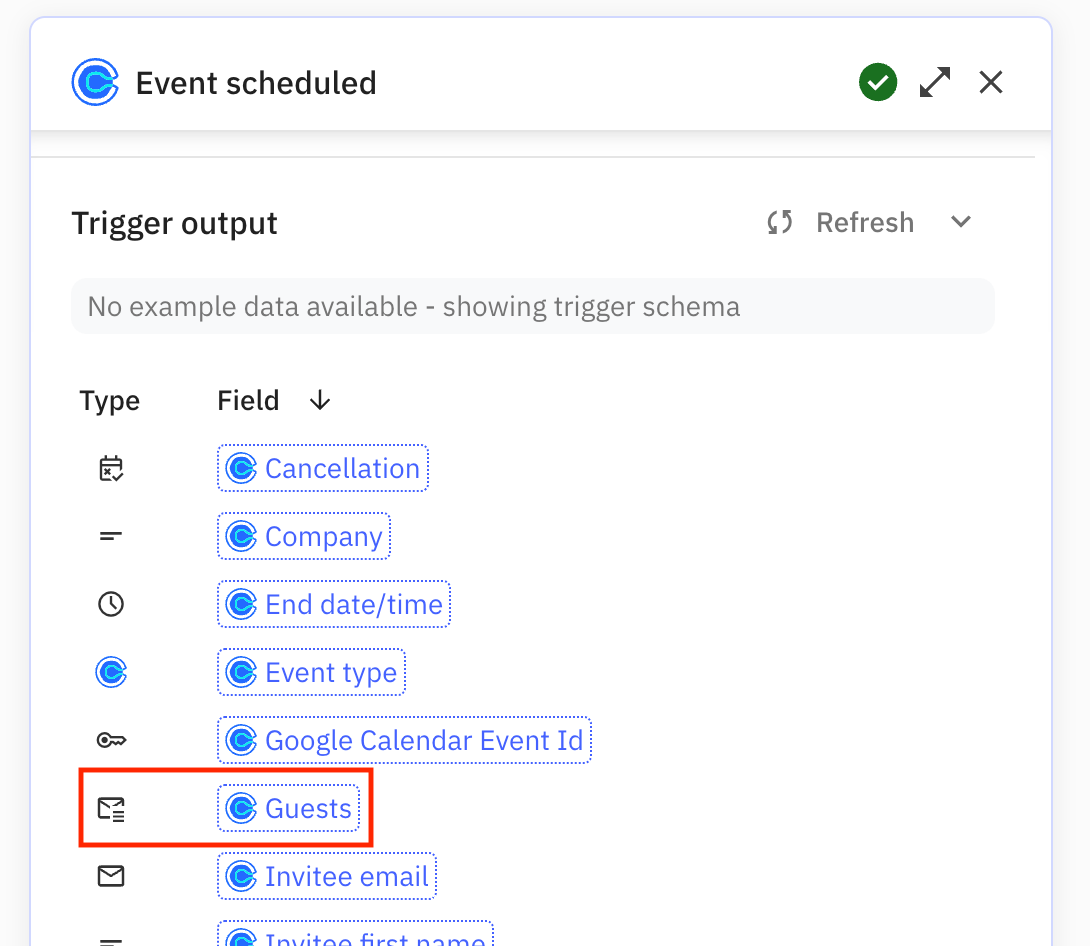 List fields in Relay.app have a badge to easily identify them