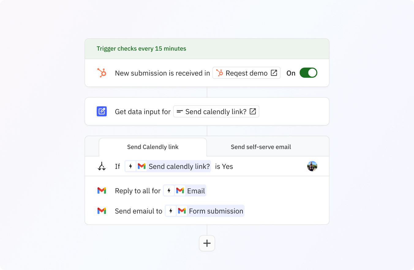 Trigger a new workflow when a new submission is received in Hubspot.