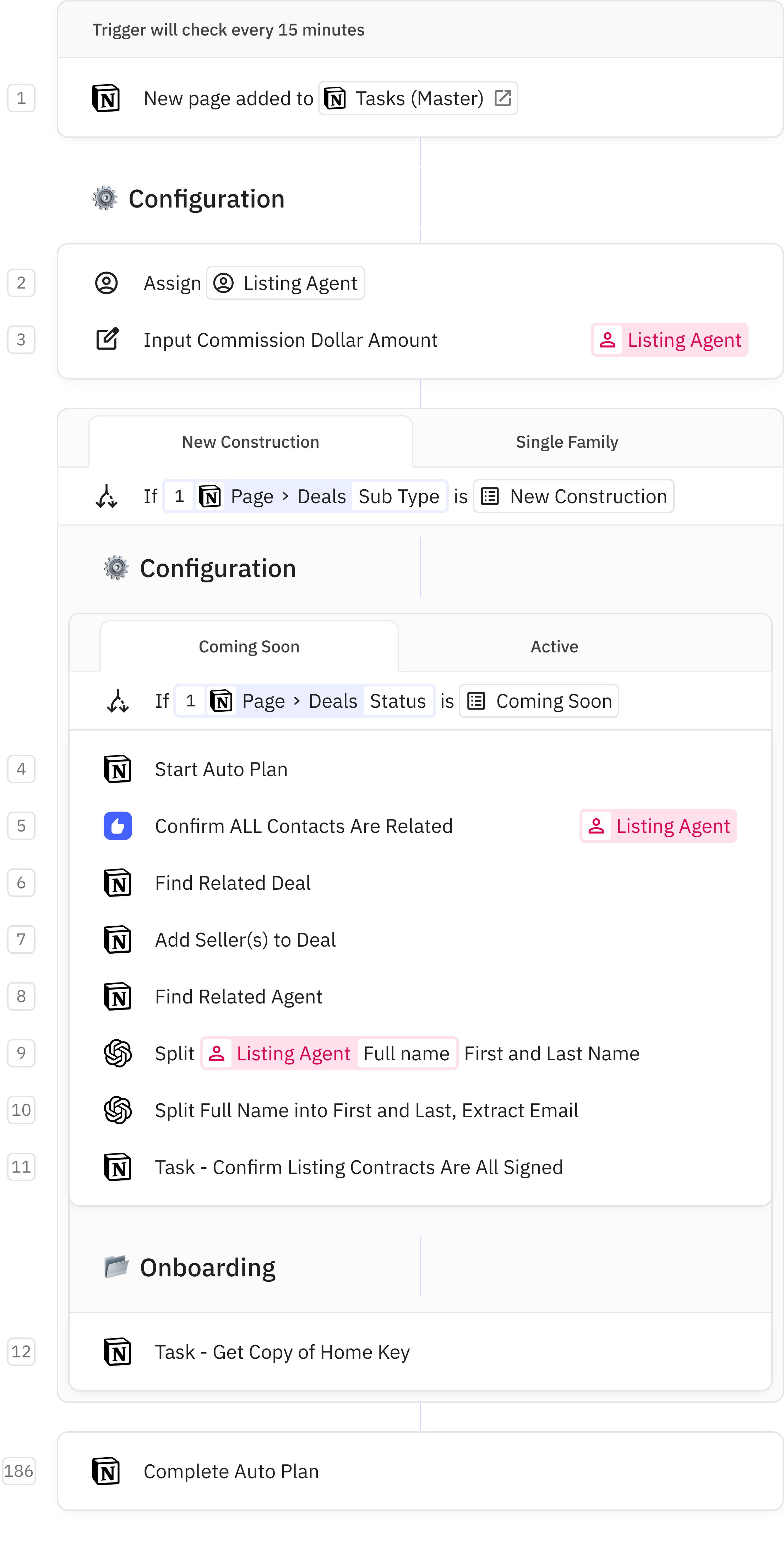 Relay.app workflow screenshot: Notion CRM with Automations for Real Estate