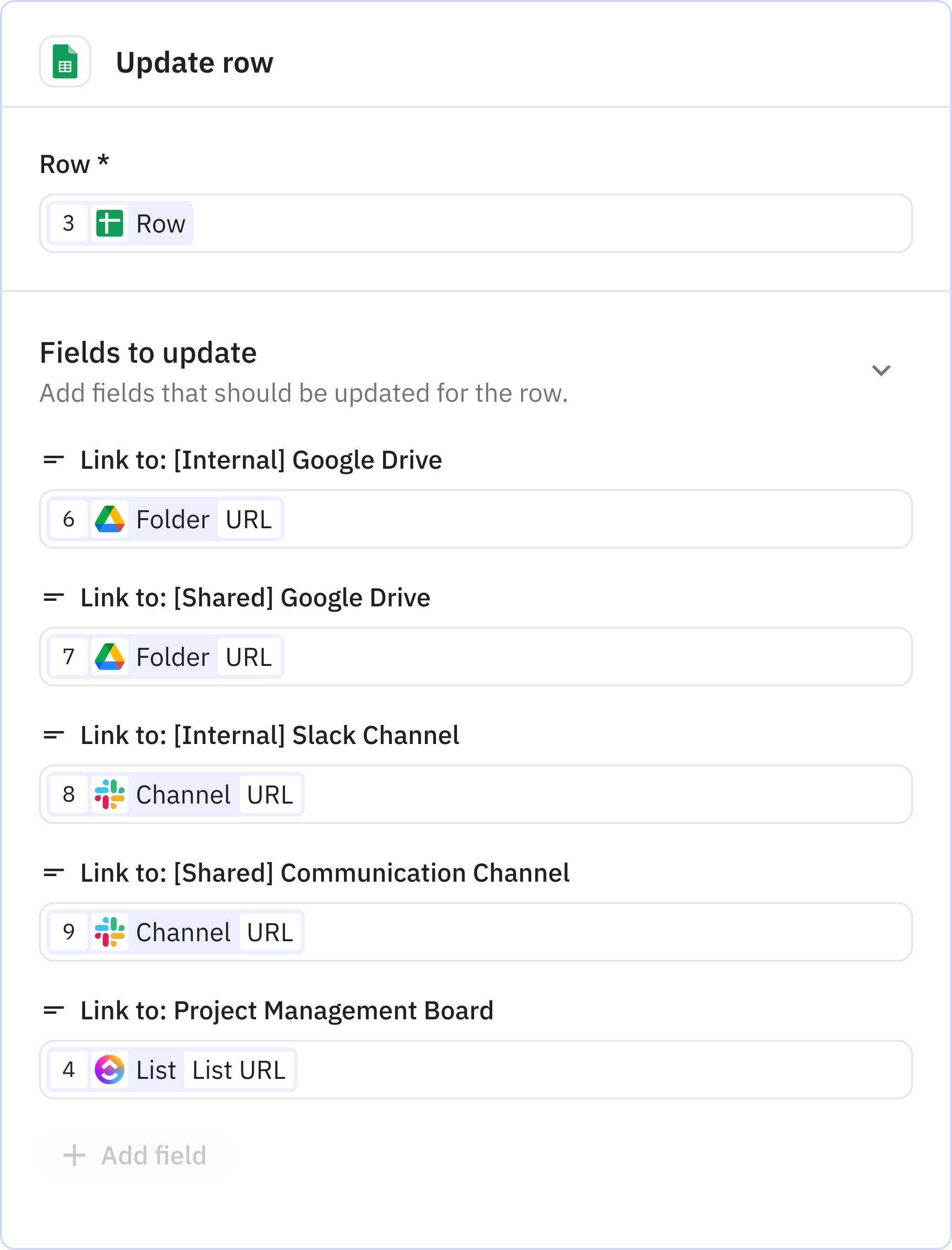 Relay.app screenshot of: Update row