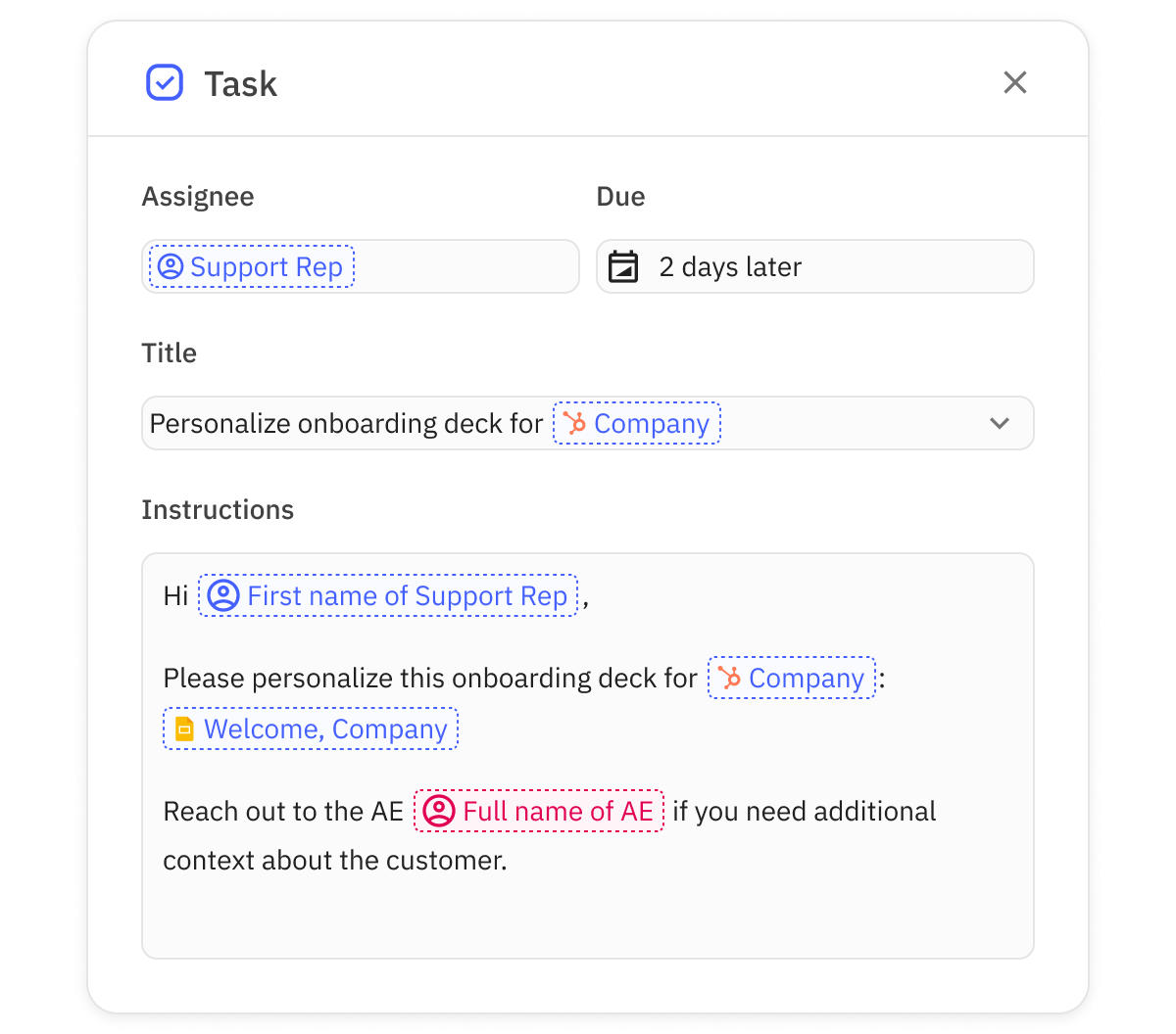 Task in Relay.app assigned to a variable support rep role