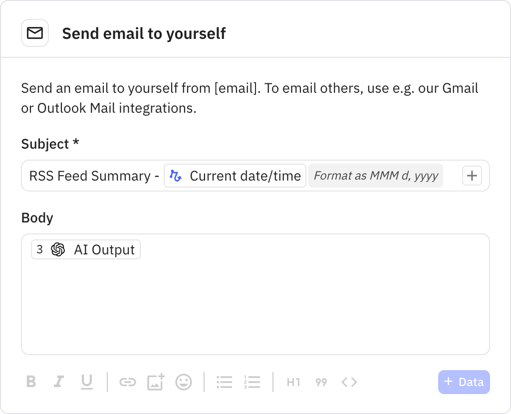 Relay.app screenshot of: Send email to yourself