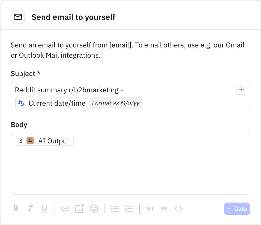 Relay.app screenshot of: Send email to yourself