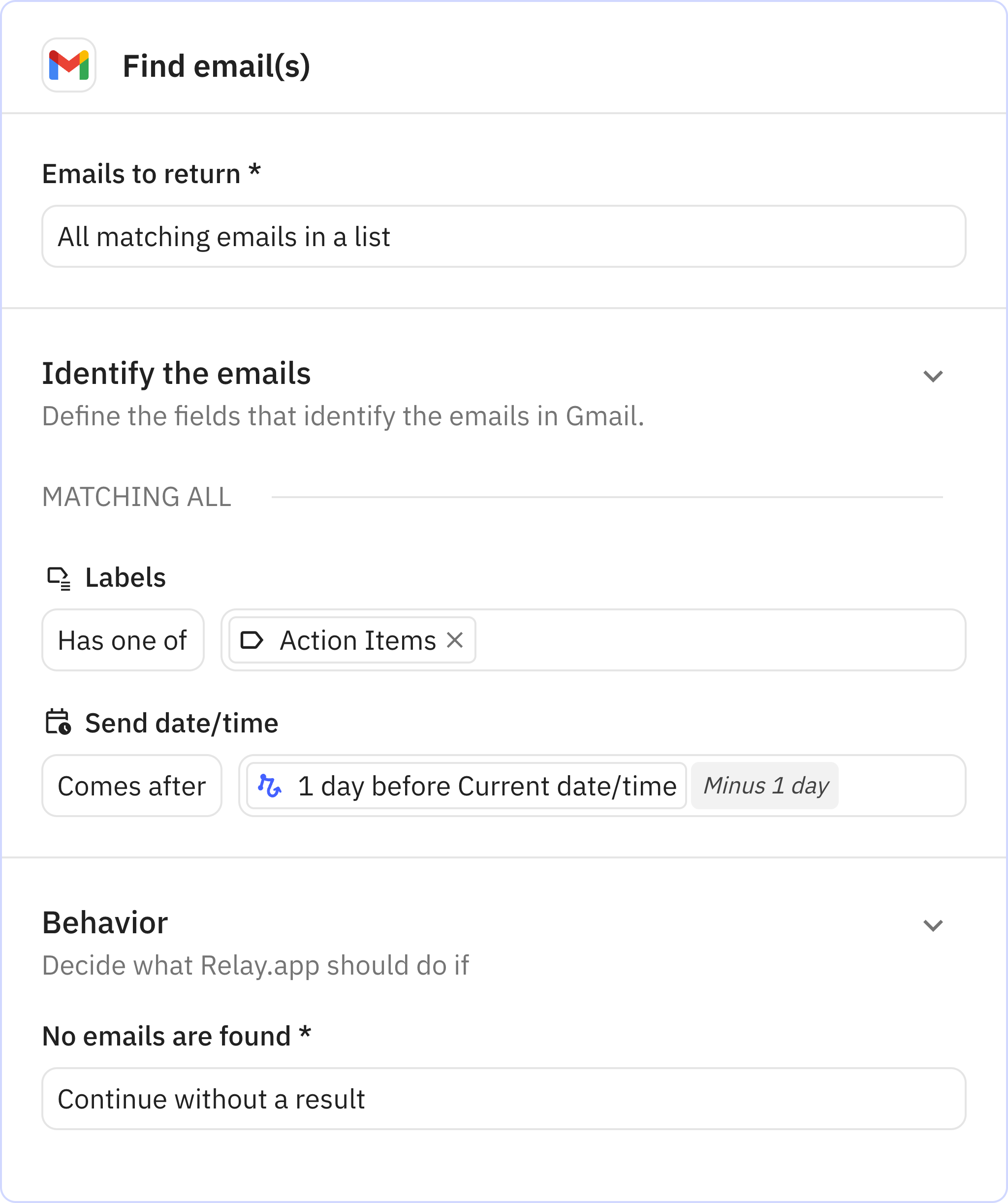 Relay.app screenshot of: Find email(s)