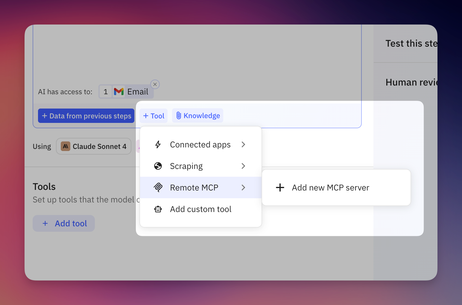 Give your Agent steps access to tools from other products' MCP servers
