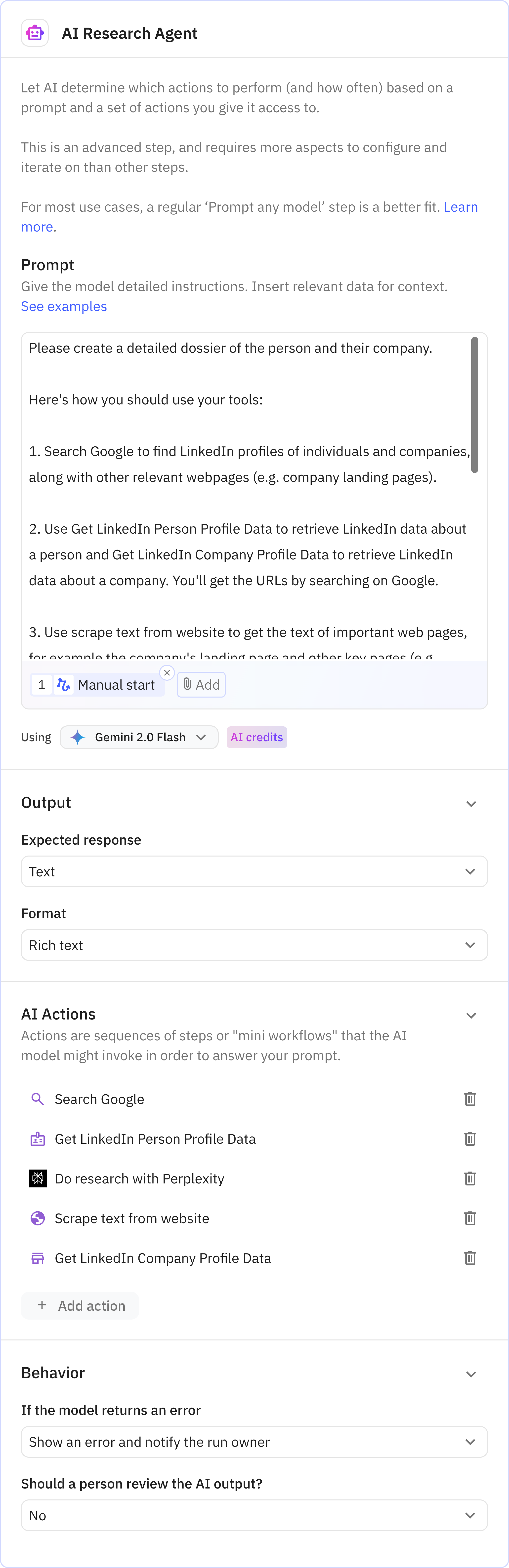 Relay.app screenshot of: AI Research Agent