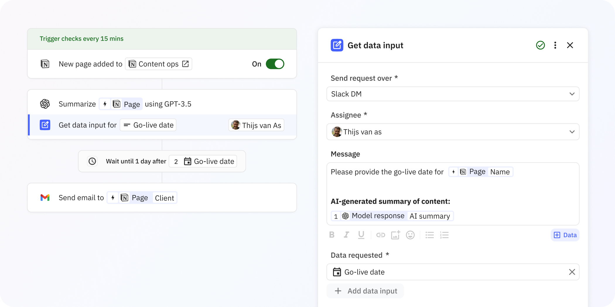 Screenshot of a human-in-the-loop step to input data in Relay.app