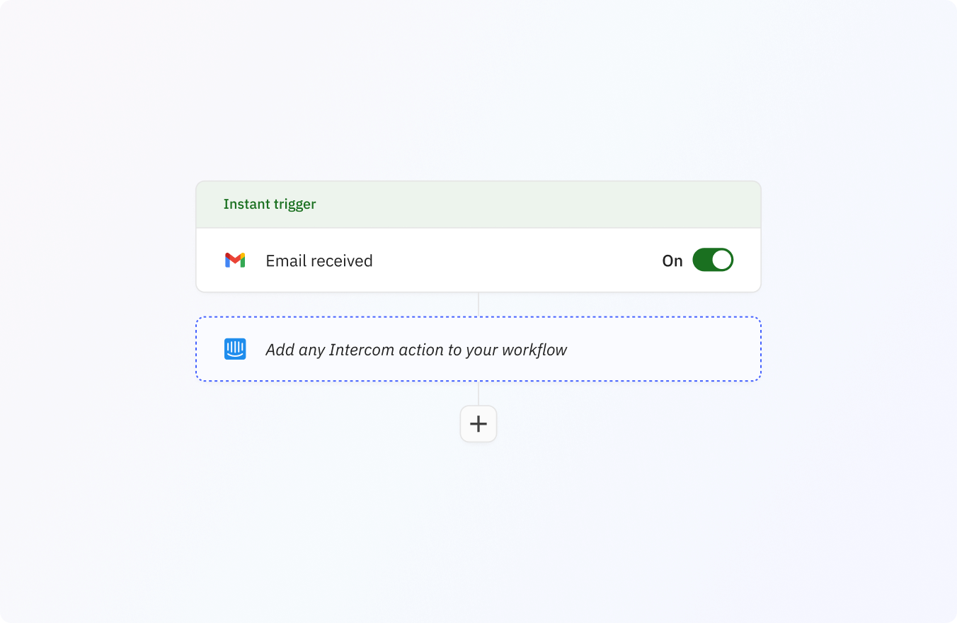 Preview of Add any Intercom action to your workflow