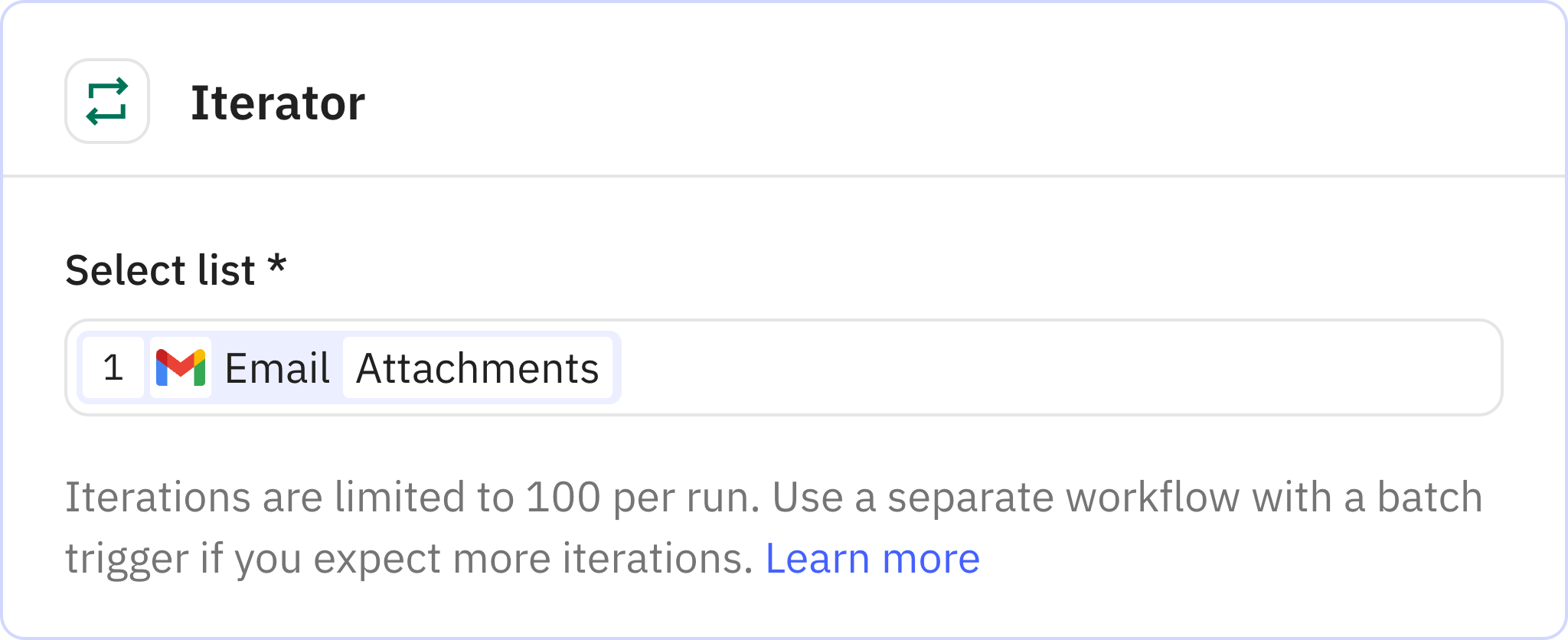 Relay.app screenshot of: Iterator