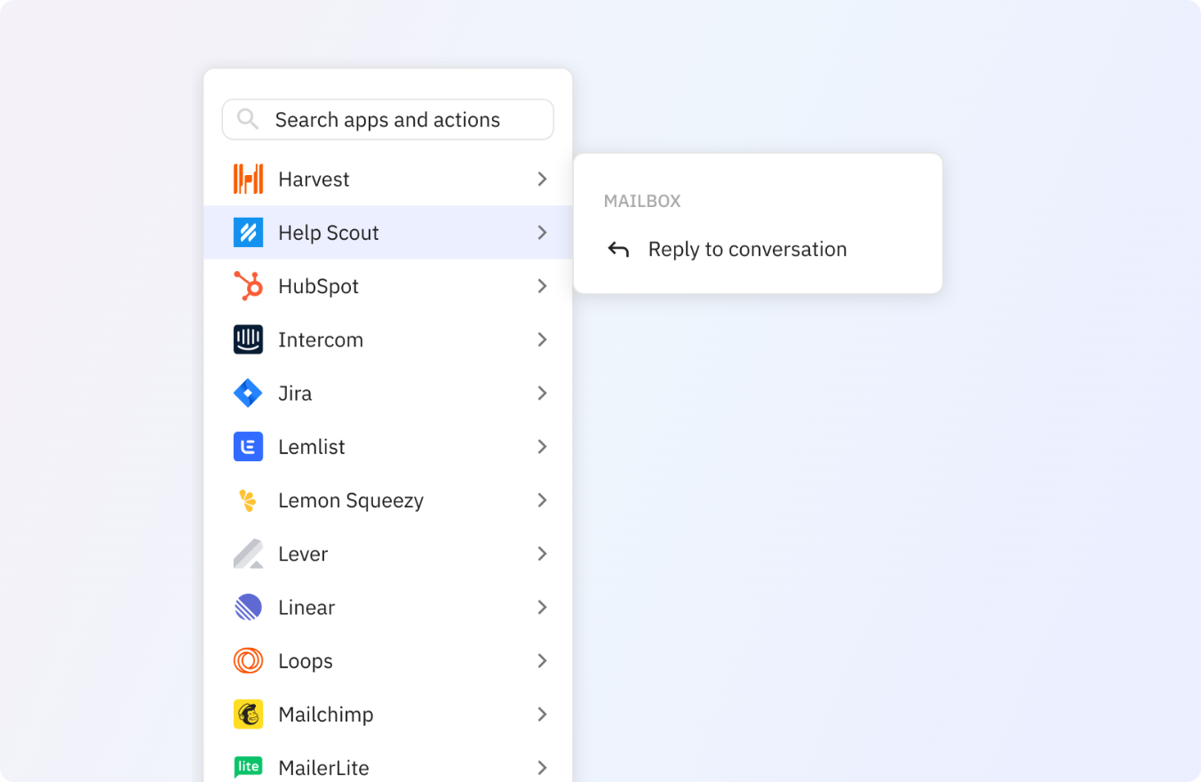Preview of Use any of these Help Scout actions in your Relay.app workflows